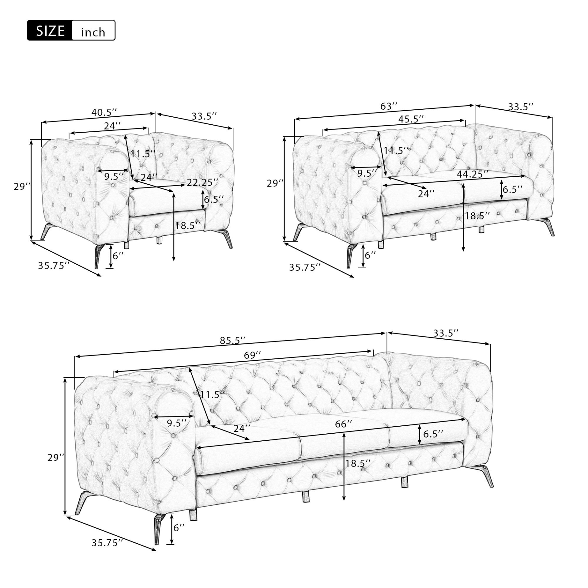 [product_type] | 63" Velvet Upholstered Loveseat Sofa, Modern Button Tufted Back, 2-Person Couch - Blue | casafoyer.myshopify.com