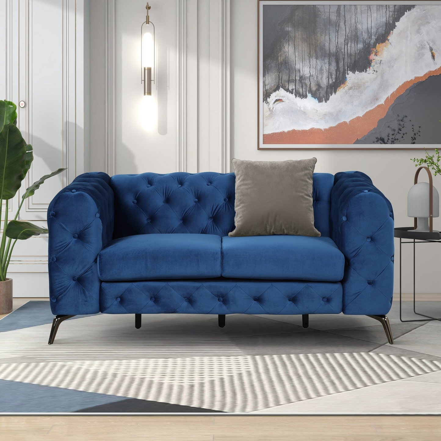 [product_type] | 63" Velvet Upholstered Loveseat Sofa, Modern Button Tufted Back, 2-Person Couch - Blue | casafoyer.myshopify.com