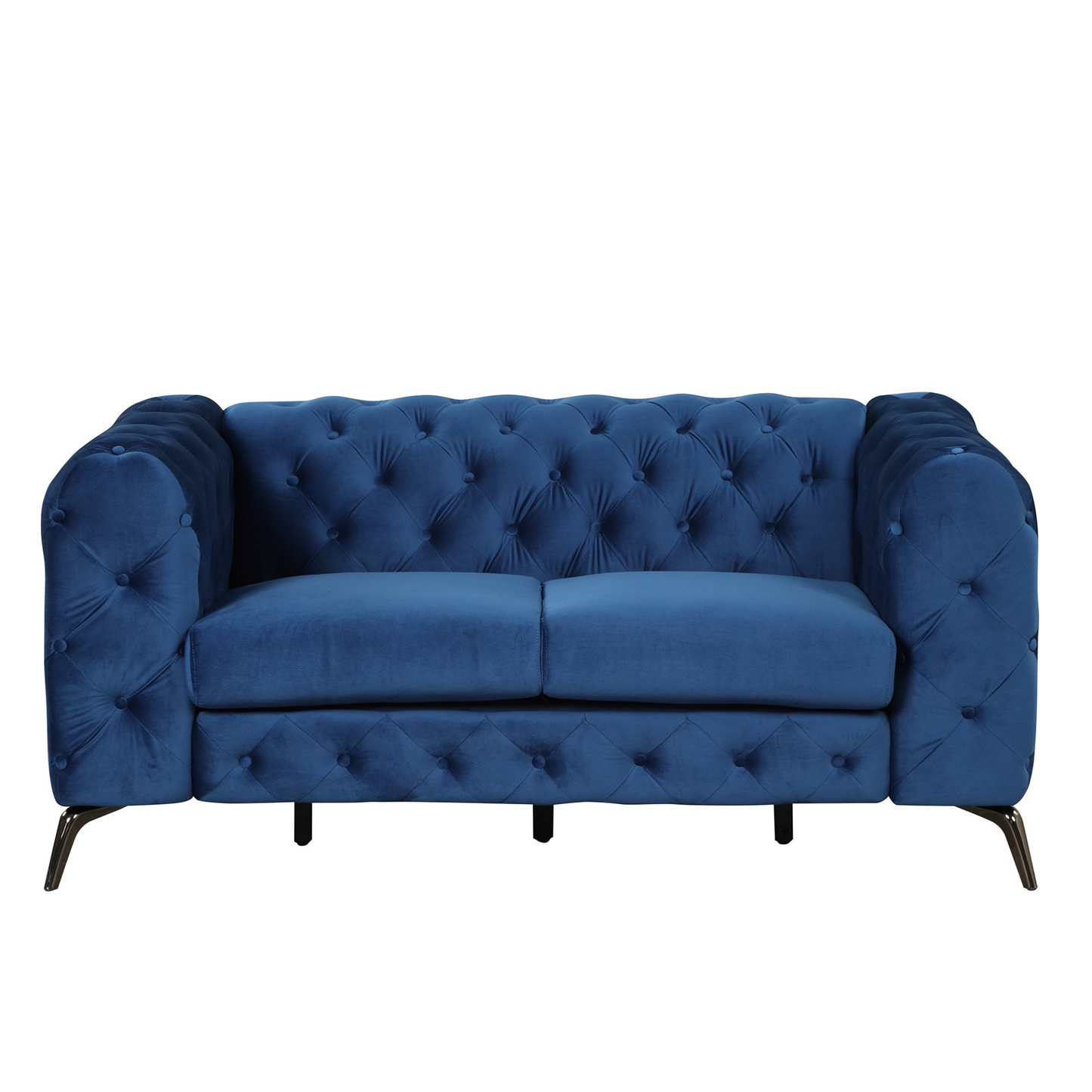 [product_type] | 63" Velvet Upholstered Loveseat Sofa, Modern Button Tufted Back, 2-Person Couch - Blue | casafoyer.myshopify.com