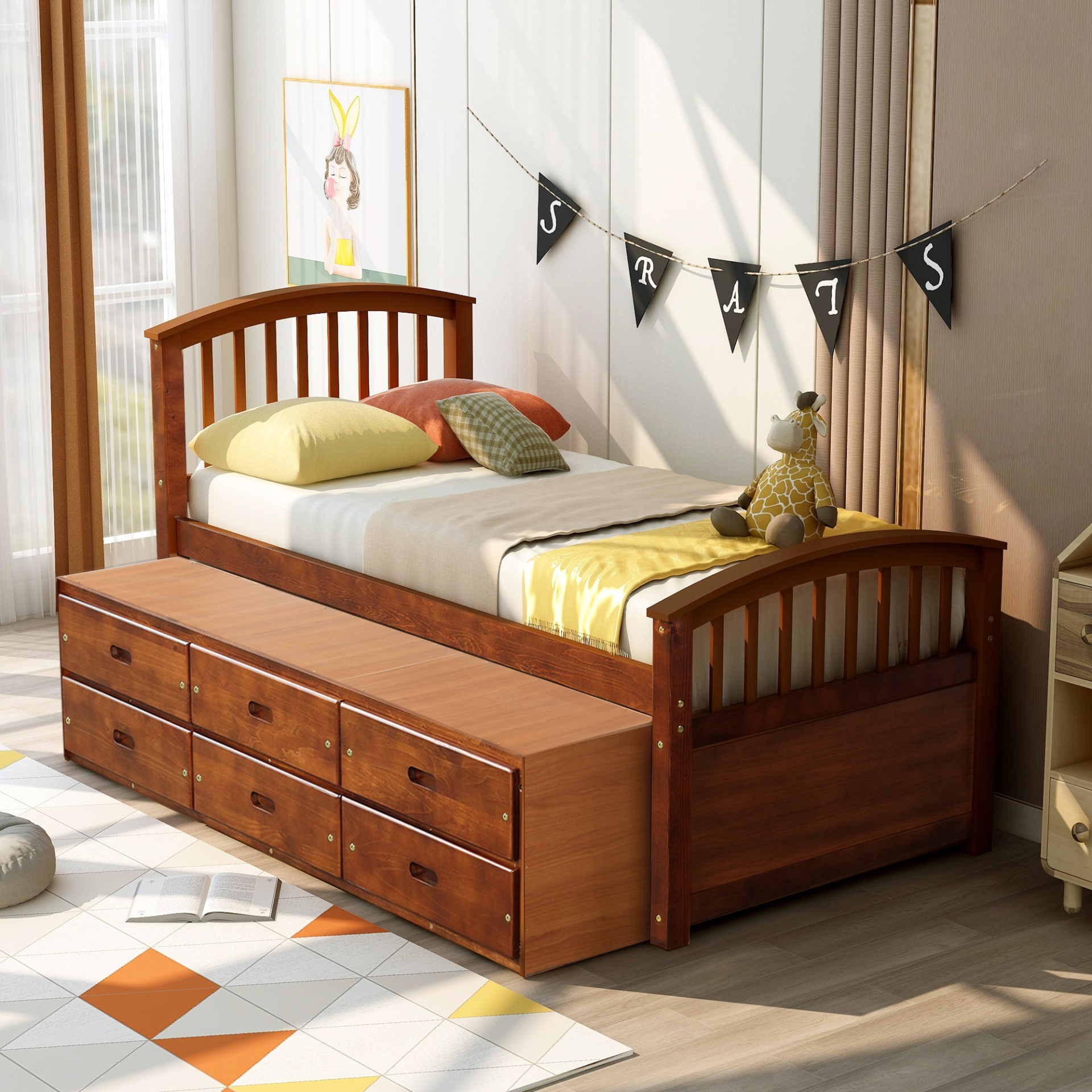 Sofa & Chair sets | Twin Size Platform Storage Bed Solid Wood Bed with 6 Drawers | casafoyer.myshopify.com