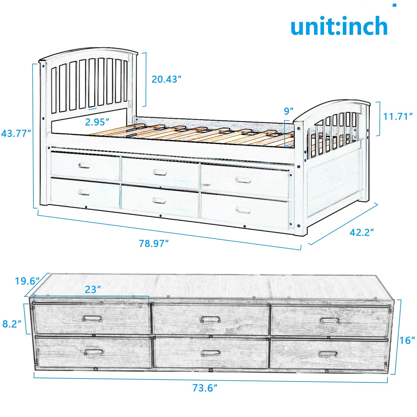 Sofa & Chair sets | Twin Size Platform Storage Bed Solid Wood Bed with 6 Drawers | casafoyer.myshopify.com