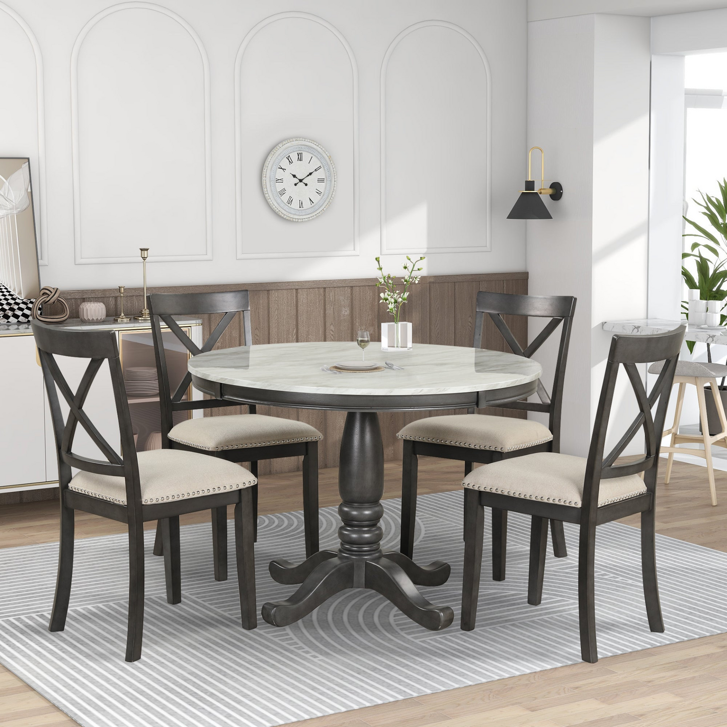 Dining Table | 5-Piece Dining Table and Chairs Set for 4 Persons | Solid Wood Kitchen Room Table with 4 Chairs | casafoyer.myshopify.com