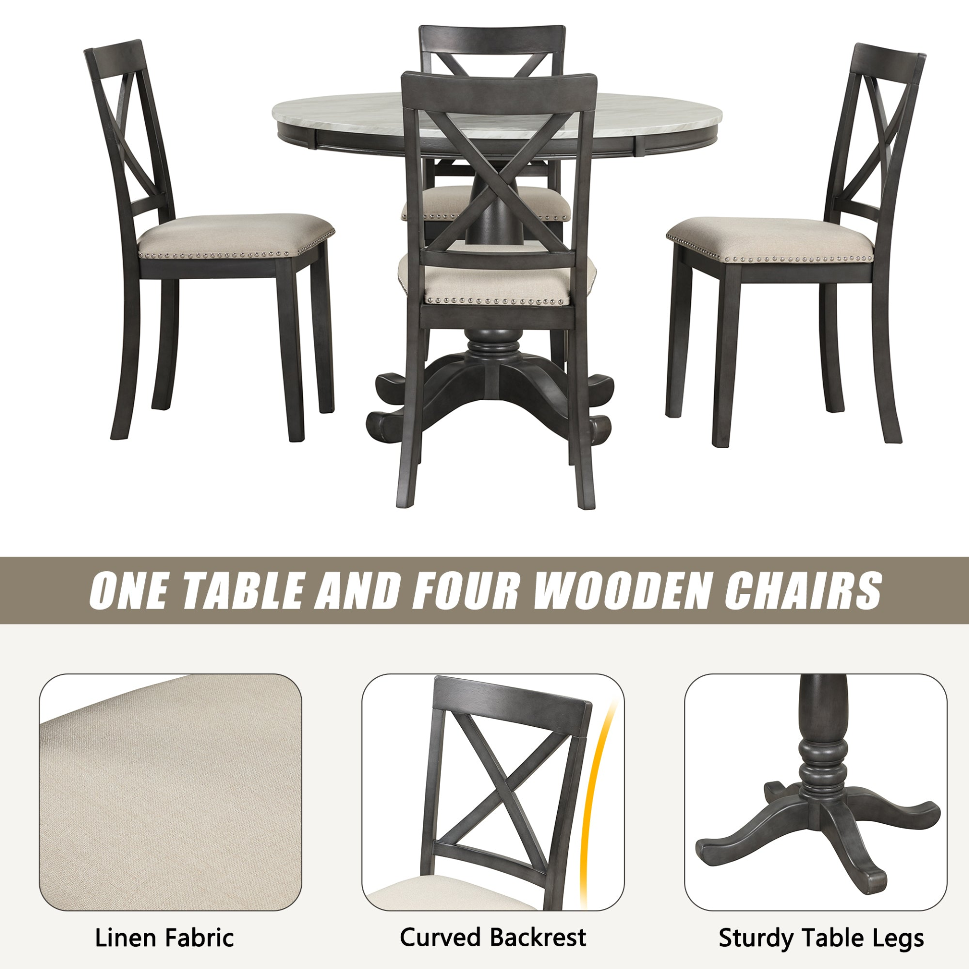 Dining Table | 5-Piece Dining Table and Chairs Set for 4 Persons | Solid Wood Kitchen Room Table with 4 Chairs | casafoyer.myshopify.com