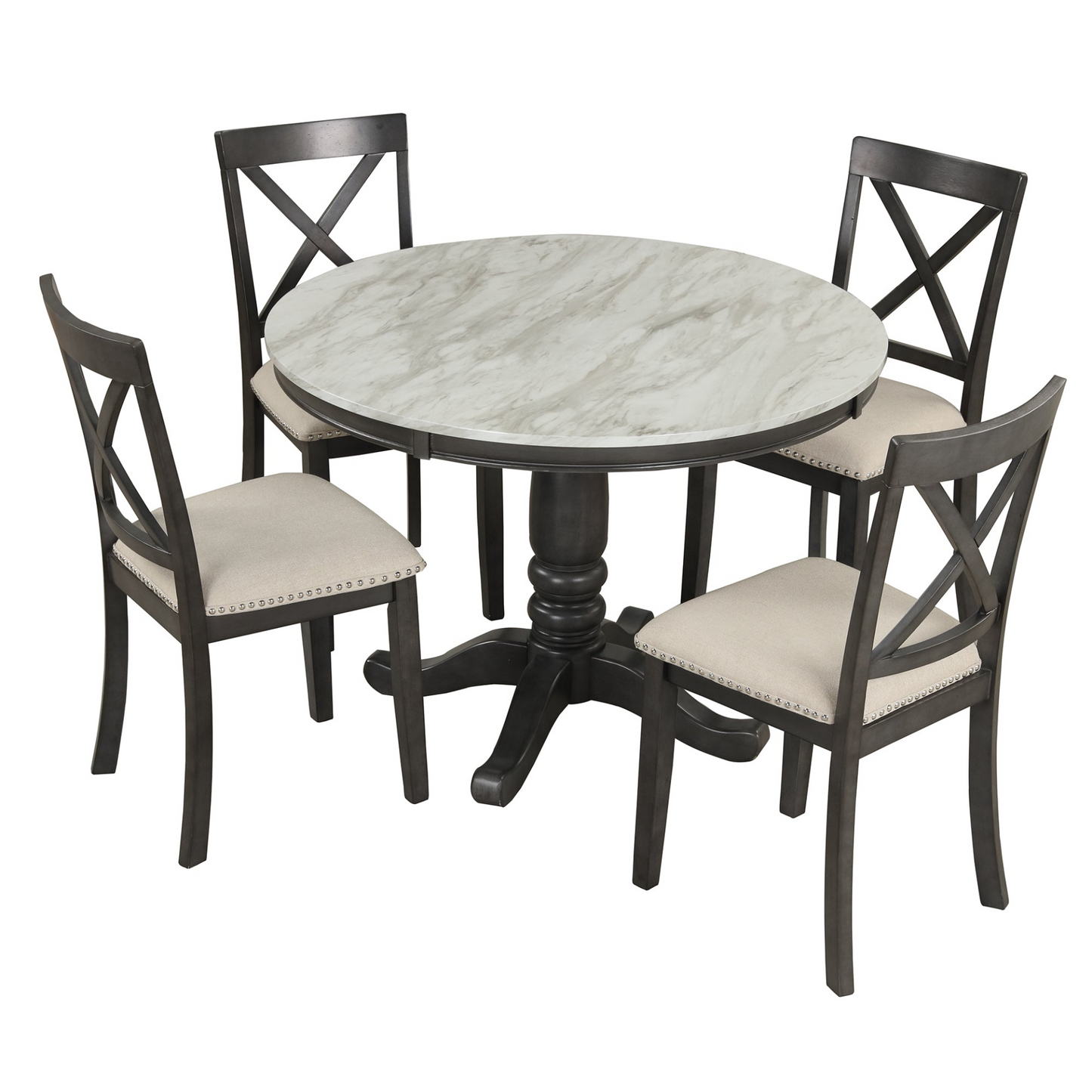 Dining Table | 5-Piece Dining Table and Chairs Set for 4 Persons | Solid Wood Kitchen Room Table with 4 Chairs | casafoyer.myshopify.com