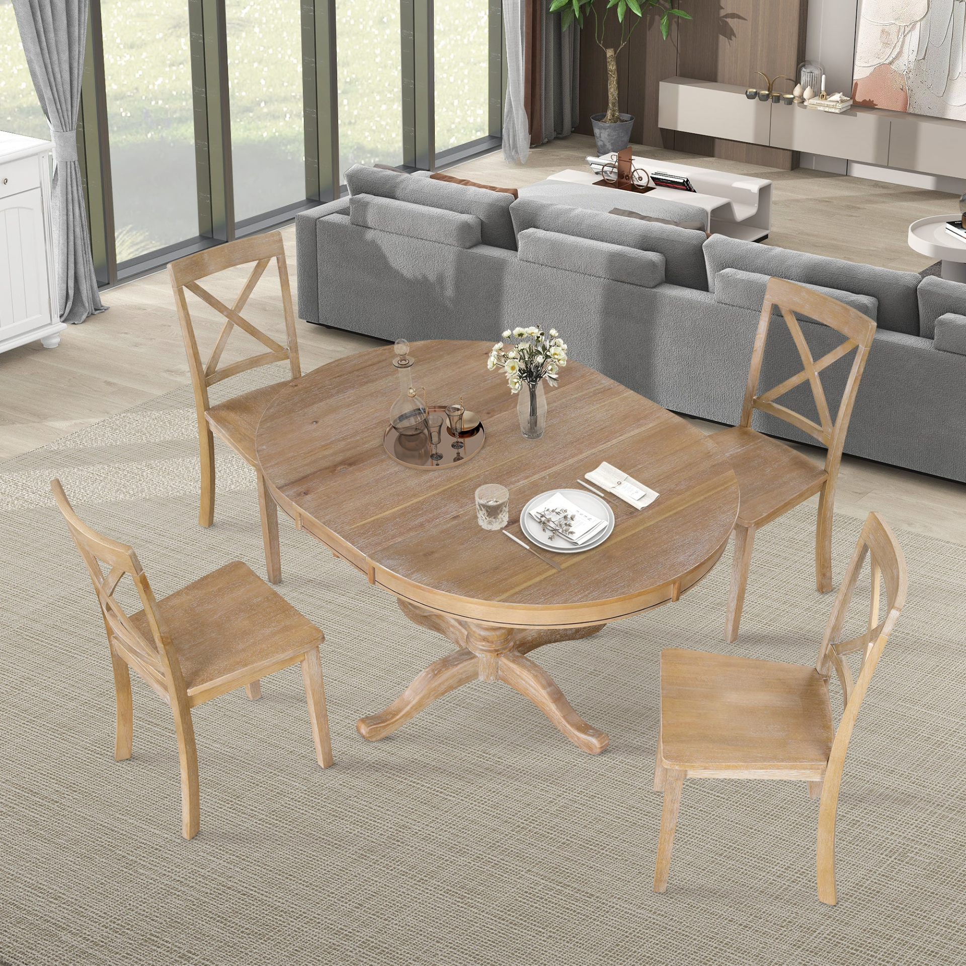 Dining Table | Modern Dining Table Set for 4,Round Table and 4 Kitchen Room Chairs,5 Piece Kitchen Table Set for Dining Room,Dinette,Breakfast Nook,Natural Wood Wash | casafoyer.myshopify.com