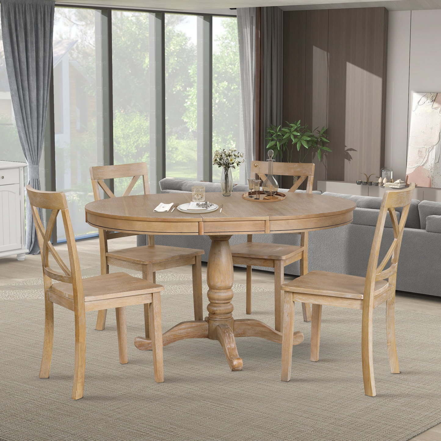 Dining Table | Modern Dining Table Set for 4,Round Table and 4 Kitchen Room Chairs,5 Piece Kitchen Table Set for Dining Room,Dinette,Breakfast Nook,Natural Wood Wash | casafoyer.myshopify.com