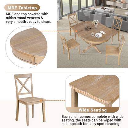 Dining Table | Modern Dining Table Set for 4,Round Table and 4 Kitchen Room Chairs,5 Piece Kitchen Table Set for Dining Room,Dinette,Breakfast Nook,Natural Wood Wash | casafoyer.myshopify.com
