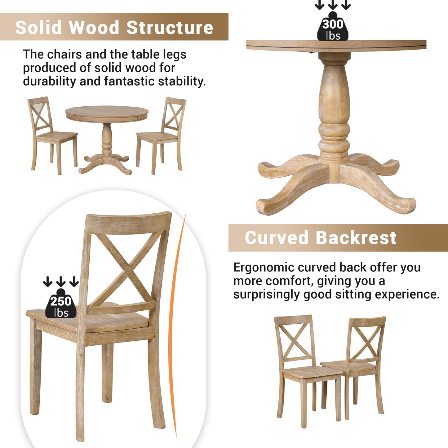 Dining Table | Modern Dining Table Set for 4,Round Table and 4 Kitchen Room Chairs,5 Piece Kitchen Table Set for Dining Room,Dinette,Breakfast Nook,Natural Wood Wash | casafoyer.myshopify.com