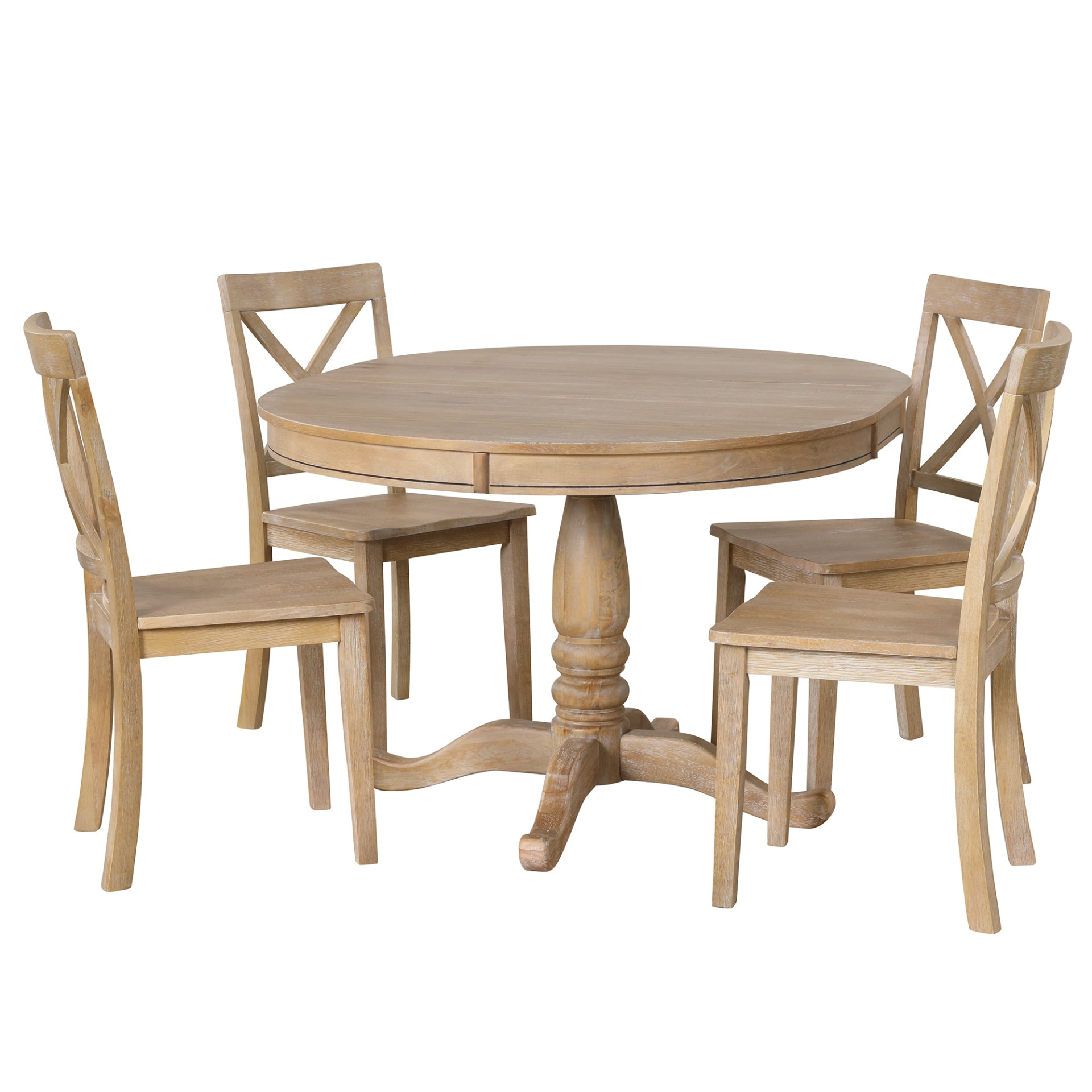 Dining Table | Modern Dining Table Set for 4,Round Table and 4 Kitchen Room Chairs,5 Piece Kitchen Table Set for Dining Room,Dinette,Breakfast Nook,Natural Wood Wash | casafoyer.myshopify.com