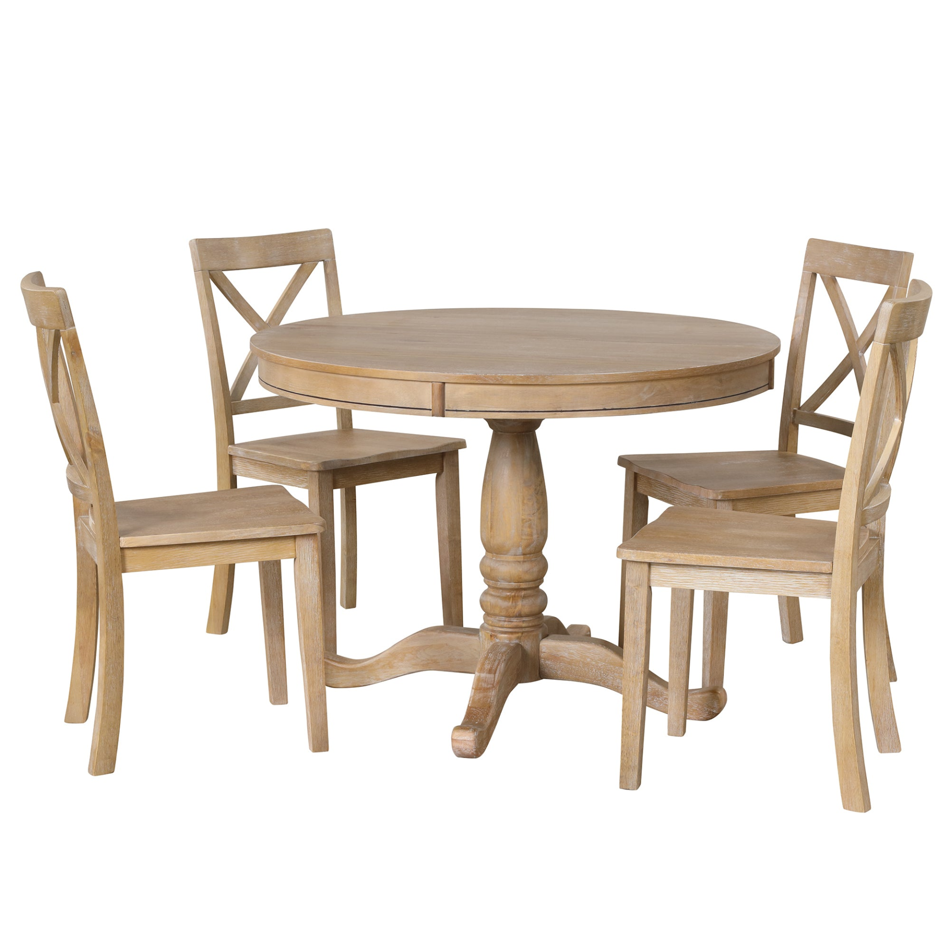 Dining Table | Modern Dining Table Set for 4,Round Table and 4 Kitchen Room Chairs,5 Piece Kitchen Table Set for Dining Room,Dinette,Breakfast Nook,Natural Wood Wash | casafoyer.myshopify.com