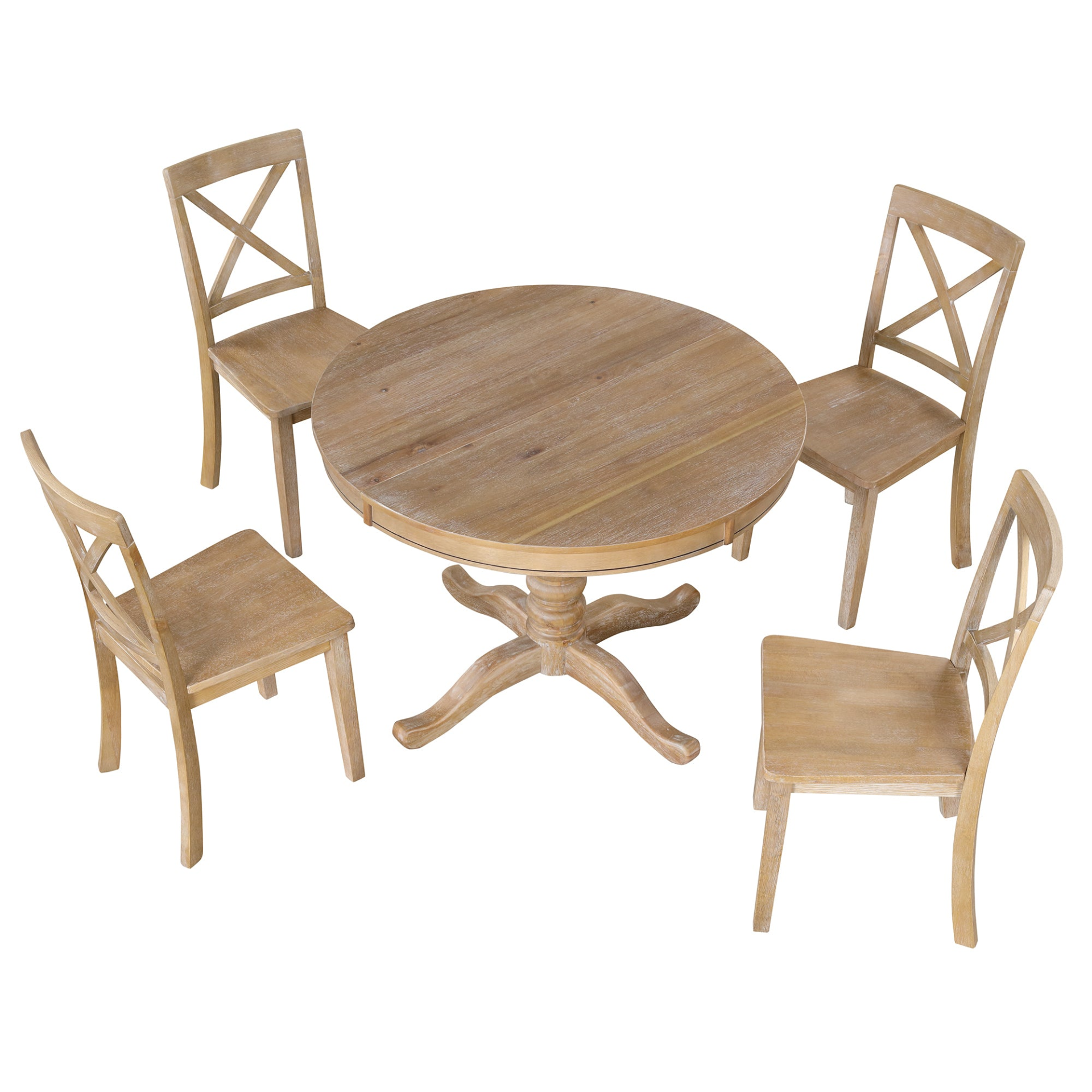 Dining Table | Modern Dining Table Set for 4,Round Table and 4 Kitchen Room Chairs,5 Piece Kitchen Table Set for Dining Room,Dinette,Breakfast Nook,Natural Wood Wash | casafoyer.myshopify.com