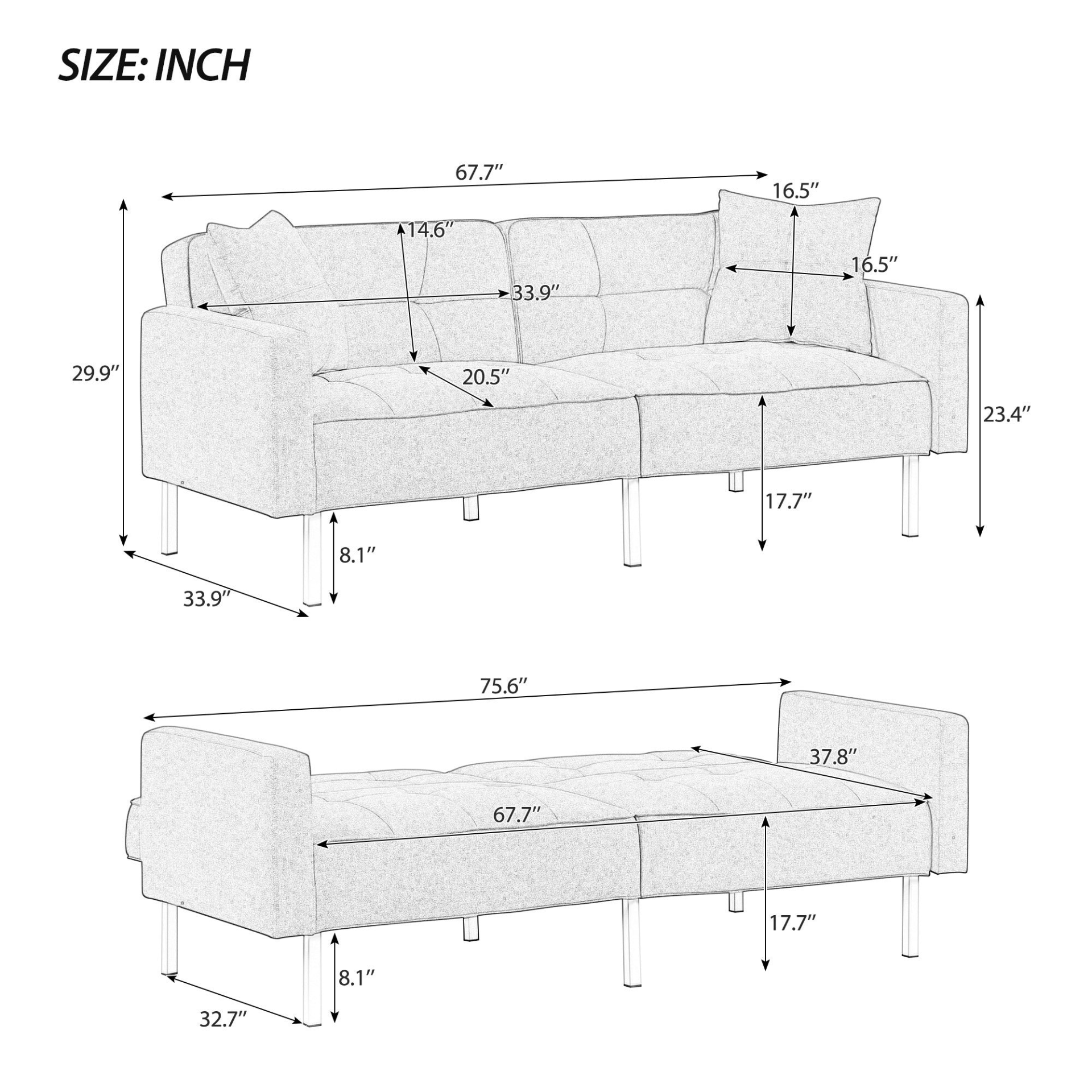 Sofa & Chair sets | Linen Upholstered Modern Convertible Folding Futon Sofa Bed for Compact Living Space, Apartment, Dorm | casafoyer.myshopify.com