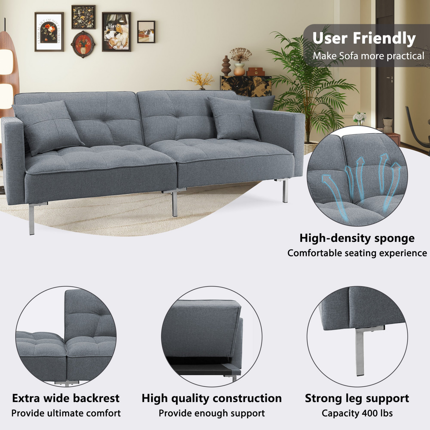 Sofa & Chair sets | Linen Upholstered Modern Convertible Folding Futon Sofa Bed for Compact Living Space, Apartment, Dorm | casafoyer.myshopify.com