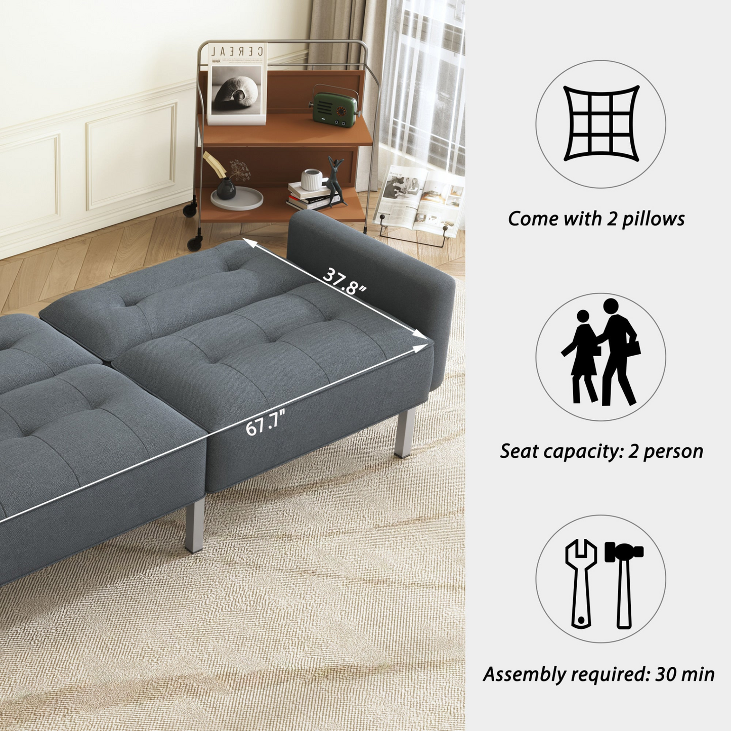 Sofa & Chair sets | Linen Upholstered Modern Convertible Folding Futon Sofa Bed for Compact Living Space, Apartment, Dorm | casafoyer.myshopify.com