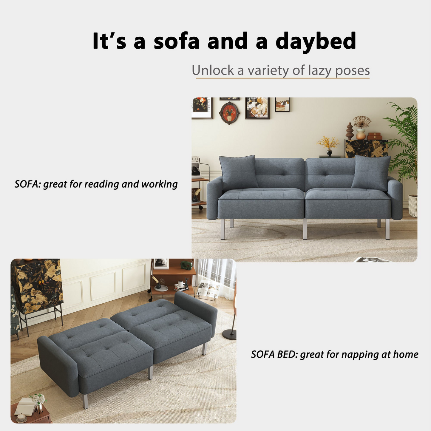 Sofa & Chair sets | Linen Upholstered Modern Convertible Folding Futon Sofa Bed for Compact Living Space, Apartment, Dorm | casafoyer.myshopify.com