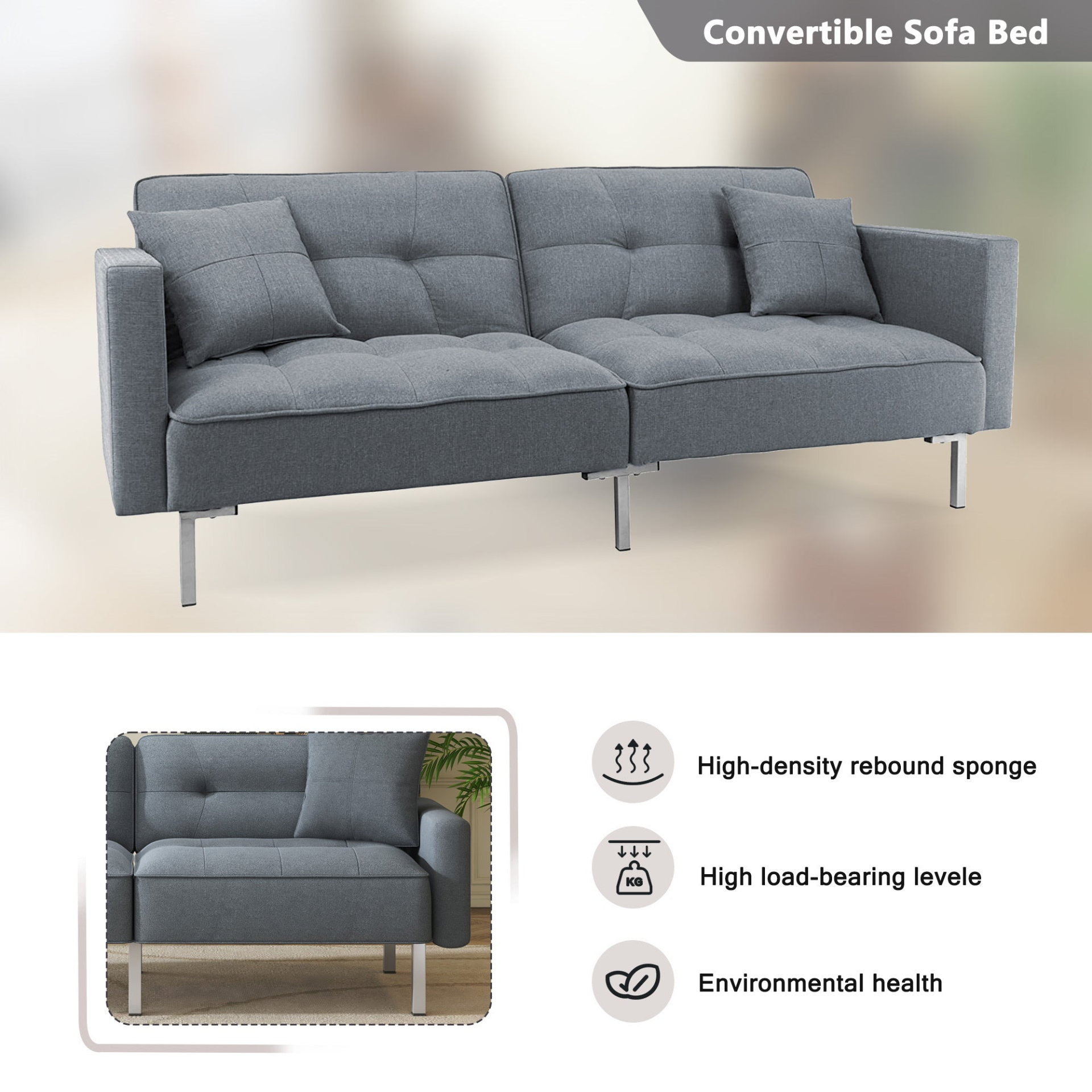 Sofa & Chair sets | Linen Upholstered Modern Convertible Folding Futon Sofa Bed for Compact Living Space, Apartment, Dorm | casafoyer.myshopify.com