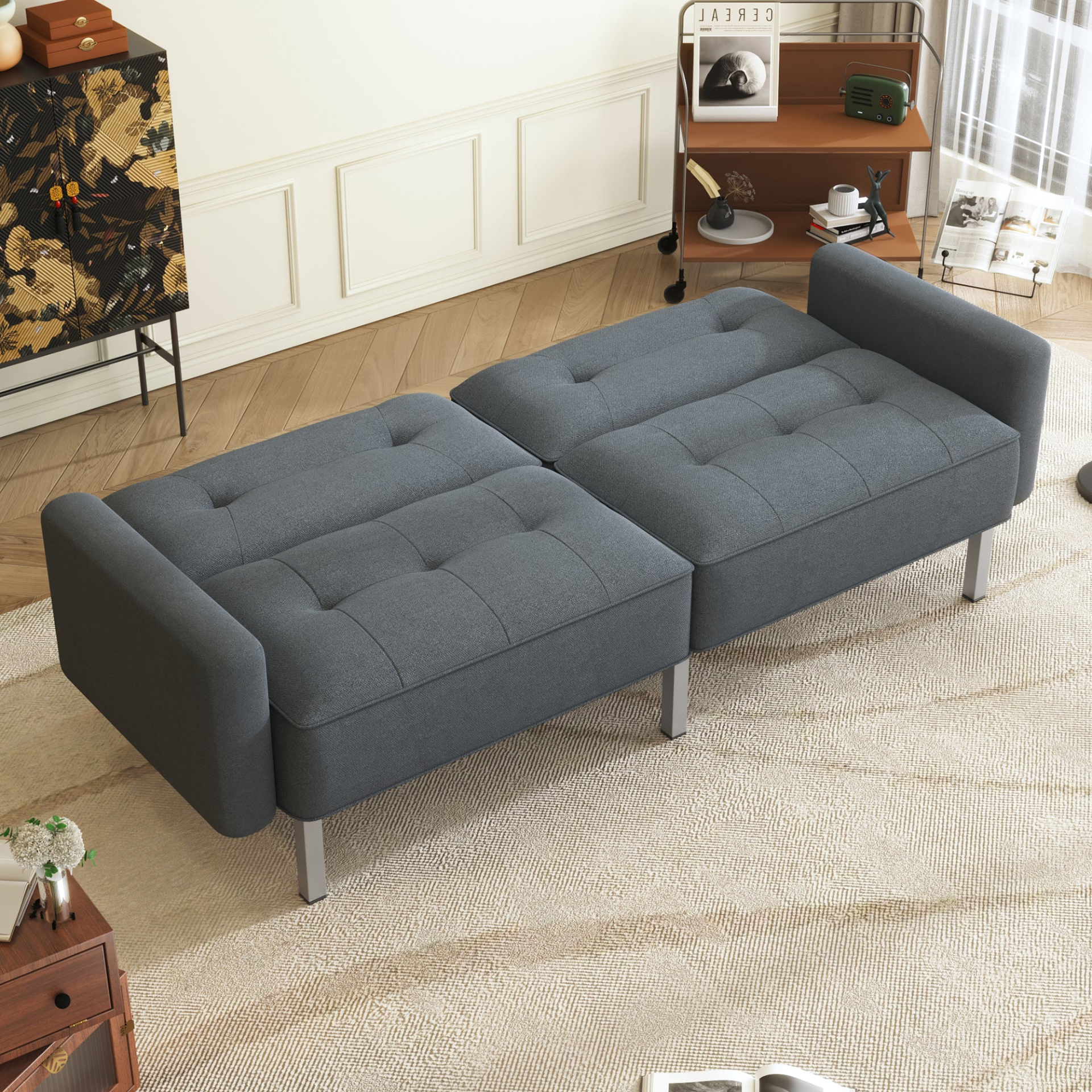 Sofa & Chair sets | Linen Upholstered Modern Convertible Folding Futon Sofa Bed for Compact Living Space, Apartment, Dorm | casafoyer.myshopify.com