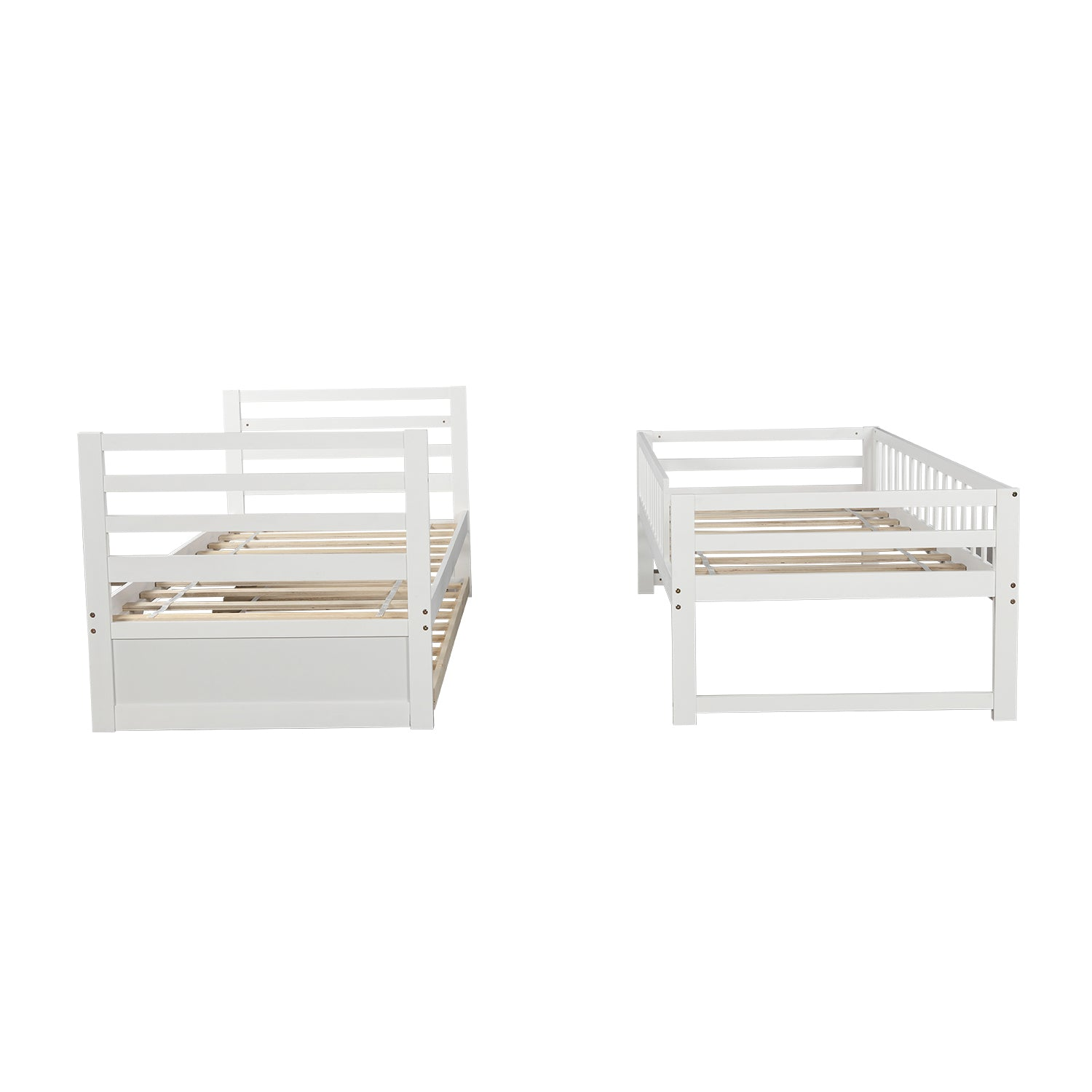 Bed | Twin Bunk Beds for Kids with Safety Rail and Movable Trundle bed | casafoyer.myshopify.com