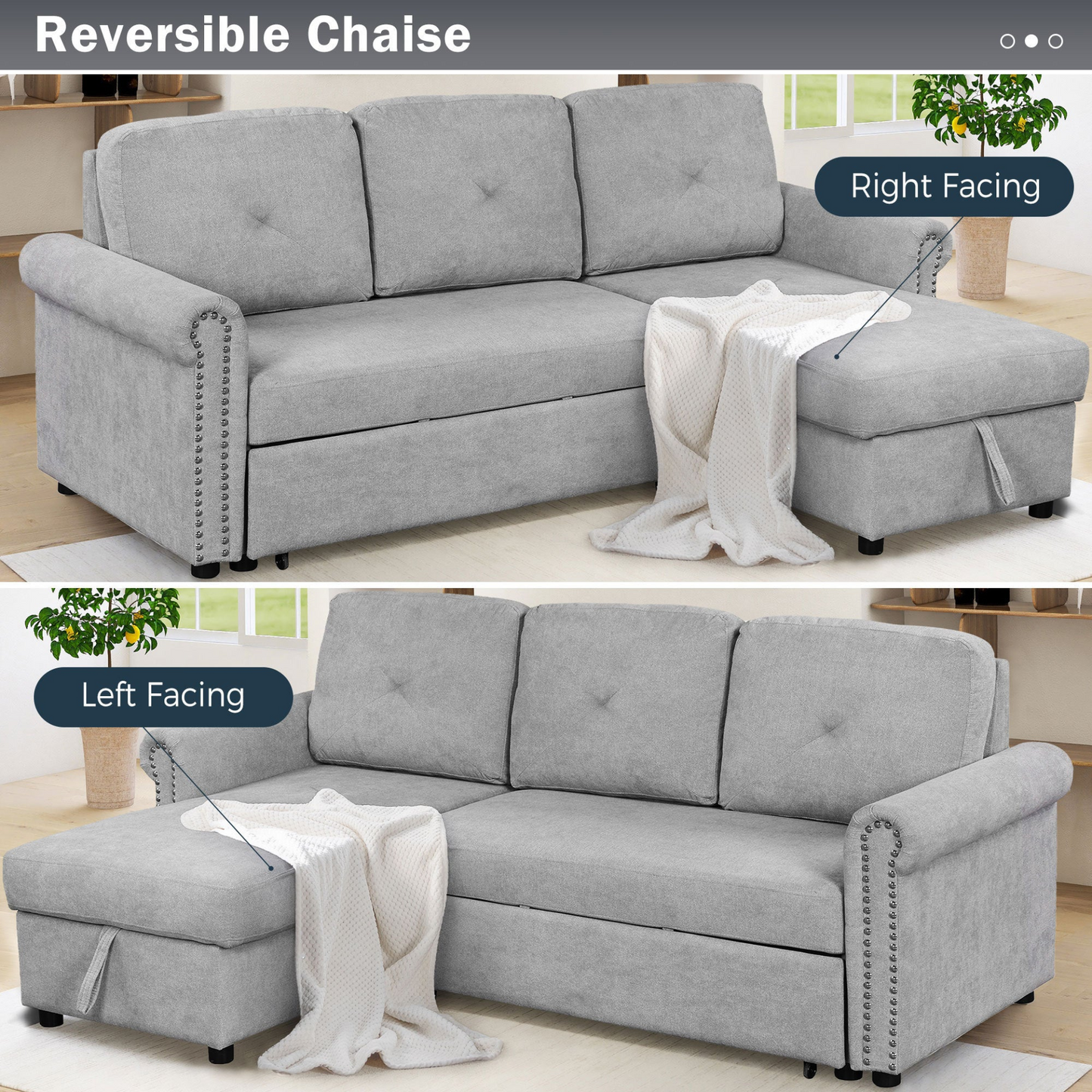 Sofa & Chair sets | Modern Convertible Sleeper Sofa Bed with Storage Chaise,Gray | casafoyer.myshopify.com