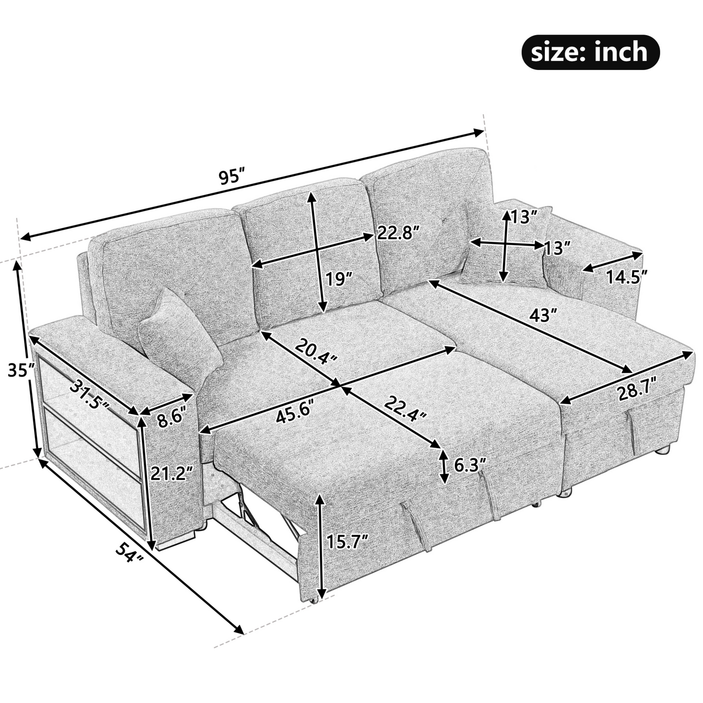 Sofa & Chair sets | Reversible Sleeper Sectional Sofa Bed with Side Shelf and 2 Stools,Pull-Out L-Shaped Sofa Bed,Corner Sofa-Bed with Storage Chaise Left/Right Hande for Living Room,Knox Charcoal | casafoyer.myshopify.com