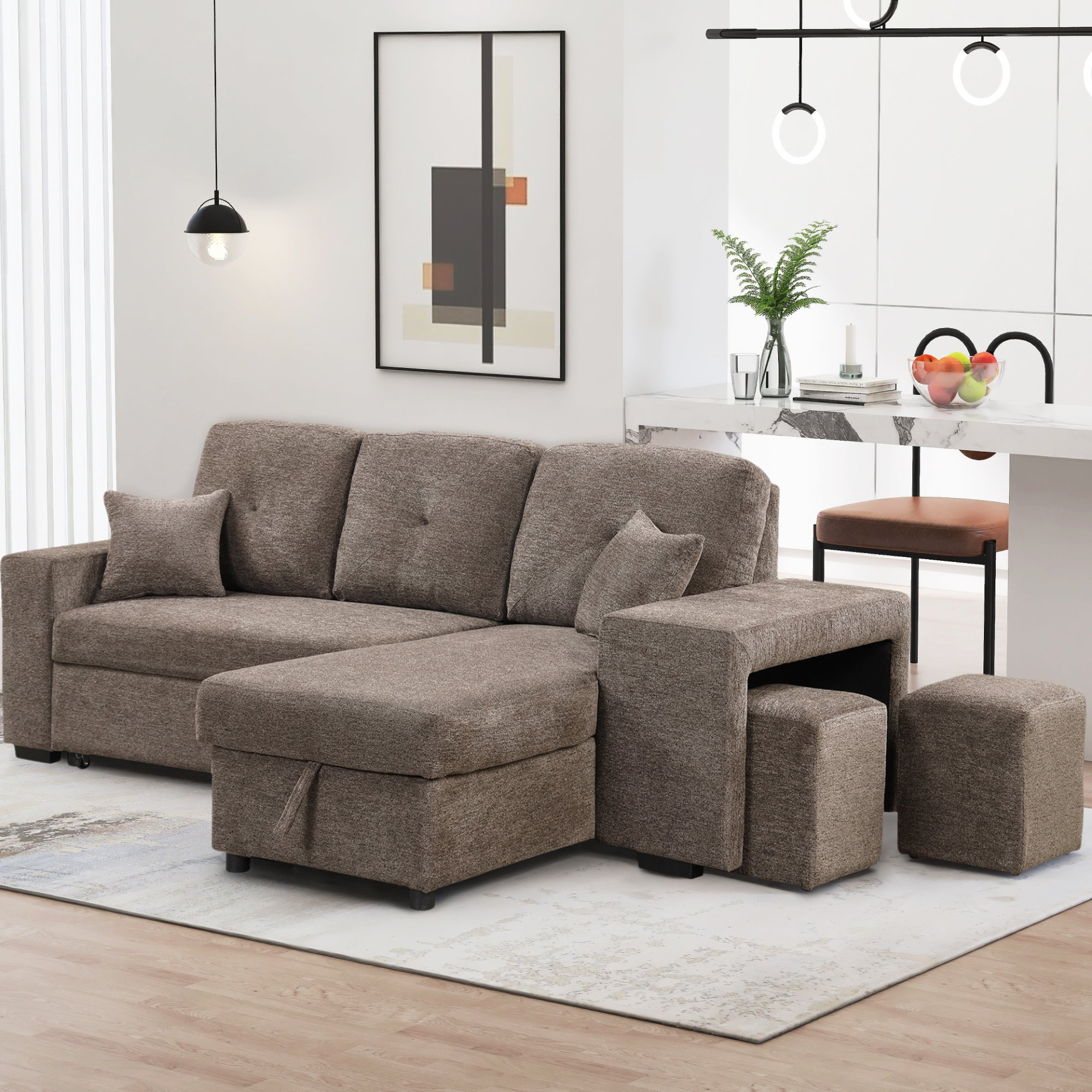 Sofa & Chair sets | Reversible Sleeper Sectional Sofa Bed with Side Shelf and 2 Stools,Pull-Out L-Shaped Sofa Bed,Corner Sofa-Bed with Storage Chaise Left/Right Hande for Living Room,Knox Charcoal | casafoyer.myshopify.com