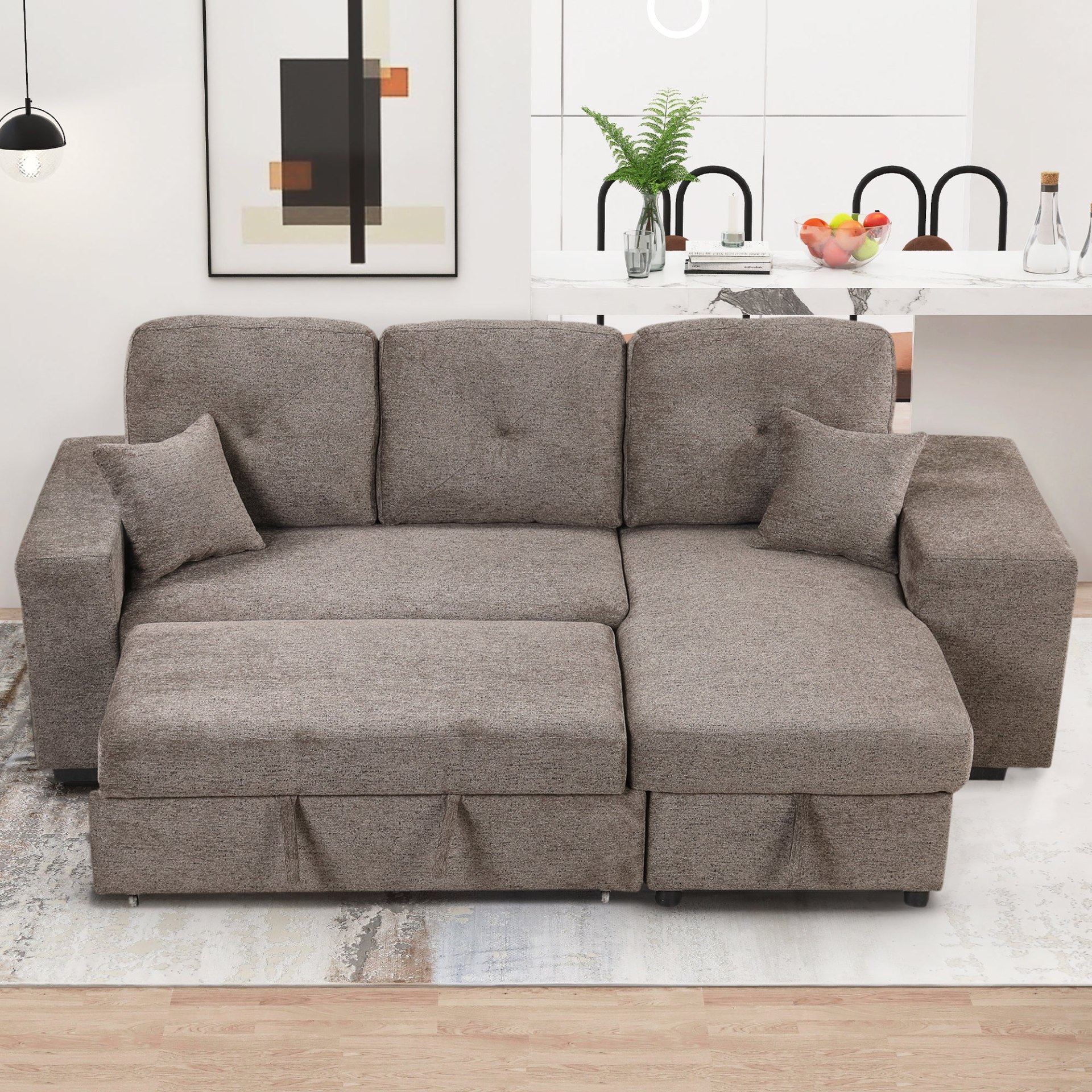 Sofa & Chair sets | Reversible Sleeper Sectional Sofa Bed with Side Shelf and 2 Stools,Pull-Out L-Shaped Sofa Bed,Corner Sofa-Bed with Storage Chaise Left/Right Hande for Living Room,Knox Charcoal | casafoyer.myshopify.com