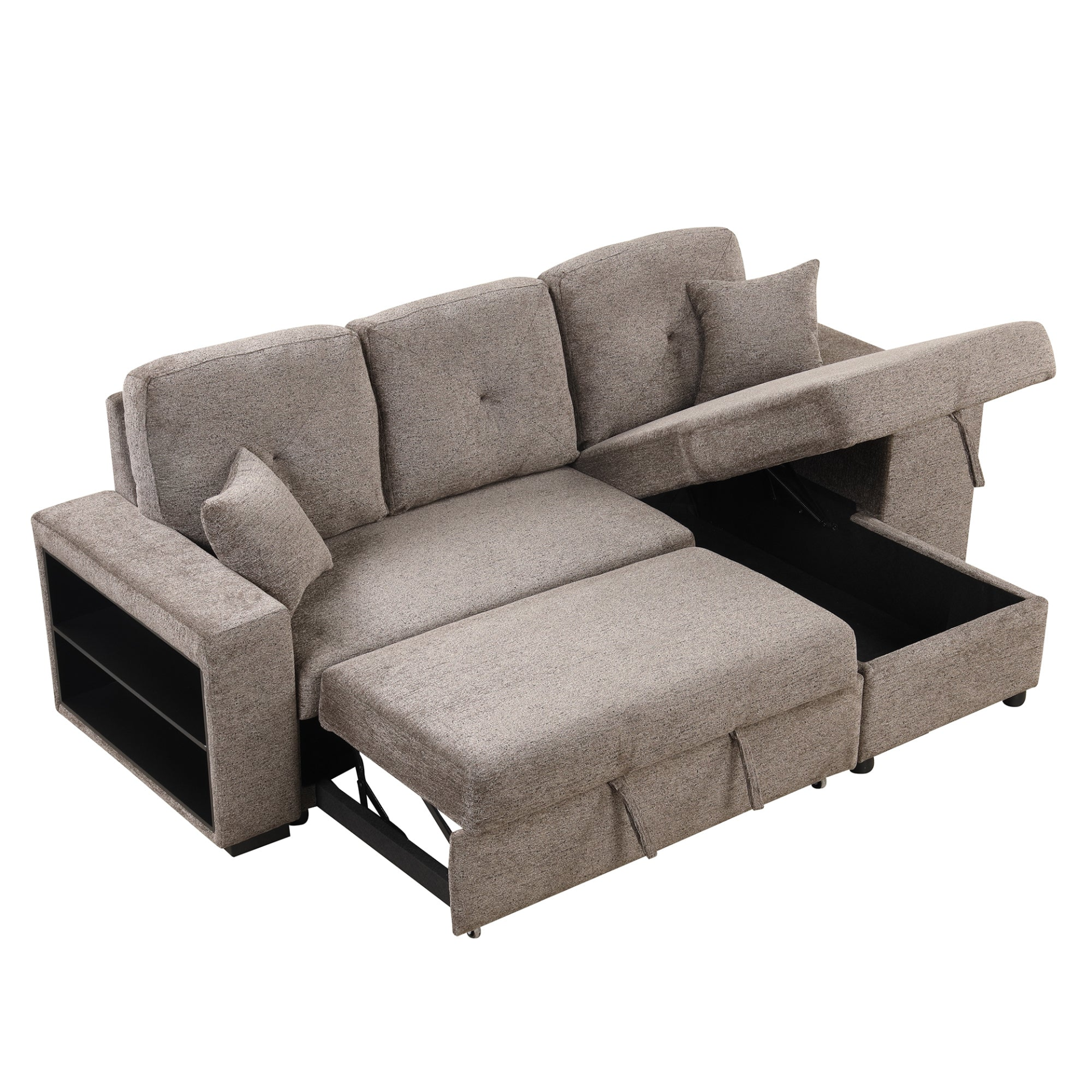 Sofa & Chair sets | Reversible Sleeper Sectional Sofa Bed with Side Shelf and 2 Stools,Pull-Out L-Shaped Sofa Bed,Corner Sofa-Bed with Storage Chaise Left/Right Hande for Living Room,Knox Charcoal | casafoyer.myshopify.com