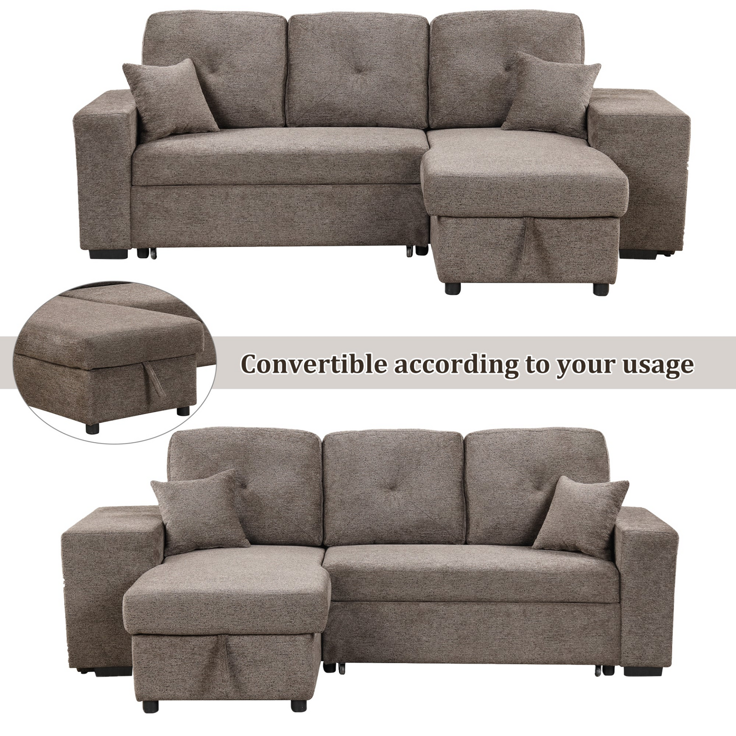 Sofa & Chair sets | Reversible Sleeper Sectional Sofa Bed with Side Shelf and 2 Stools,Pull-Out L-Shaped Sofa Bed,Corner Sofa-Bed with Storage Chaise Left/Right Hande for Living Room,Knox Charcoal | casafoyer.myshopify.com