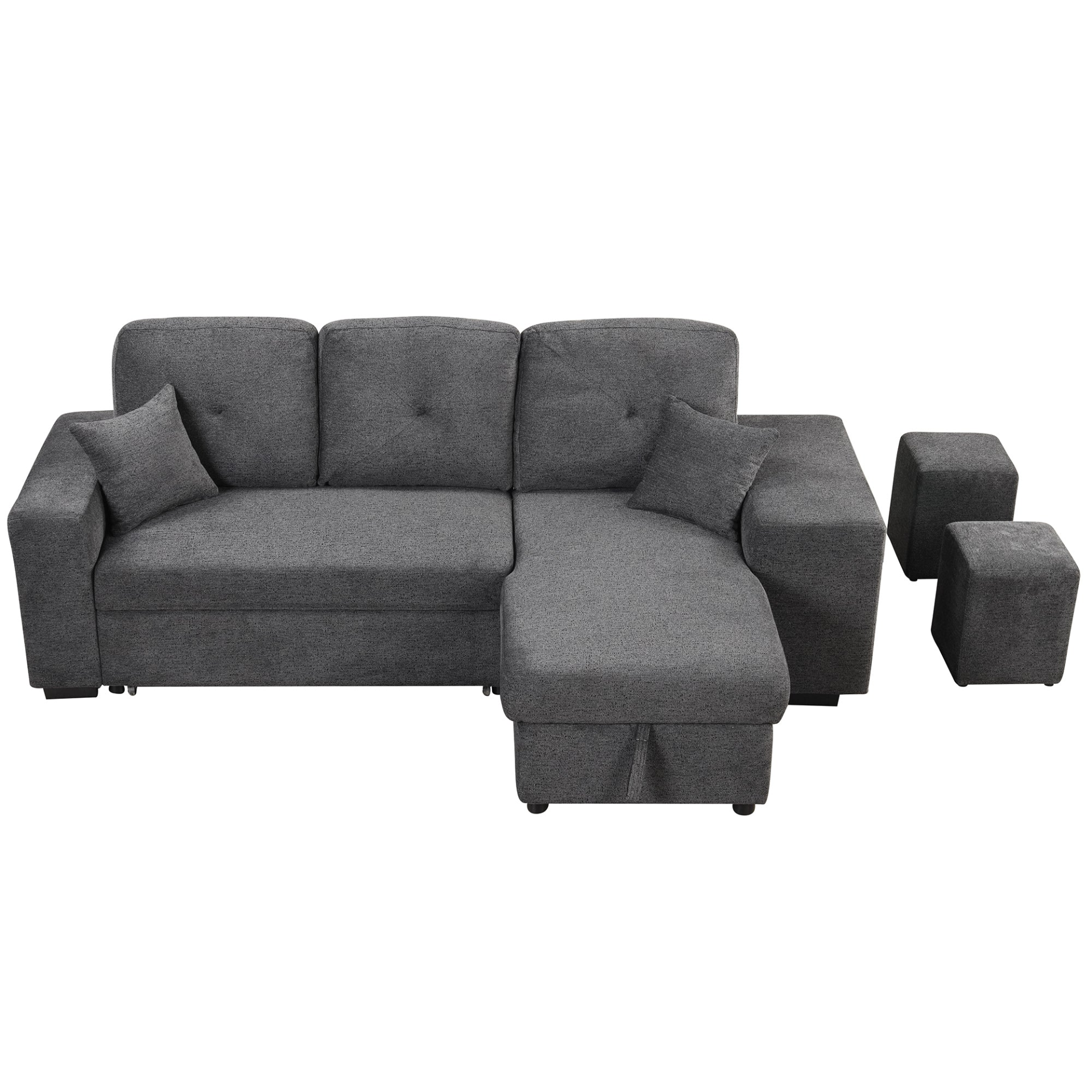 Sofa & Chair sets | Reversible Sleeper Sectional Sofa Bed with Side Shelf and 2 Stools - Blue Black | casafoyer.myshopify.com