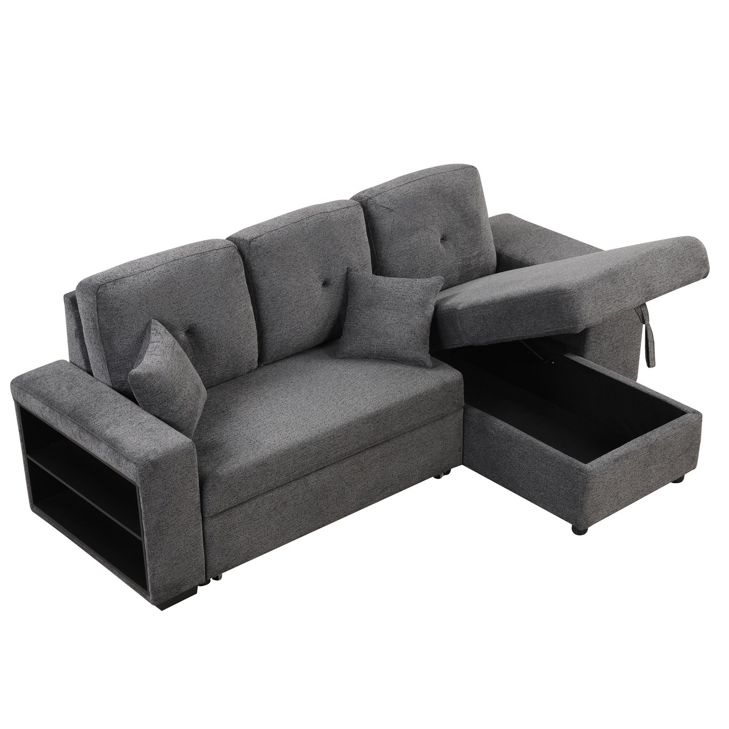 Sofa & Chair sets | Reversible Sleeper Sectional Sofa Bed with Side Shelf and 2 Stools - Blue Black | casafoyer.myshopify.com