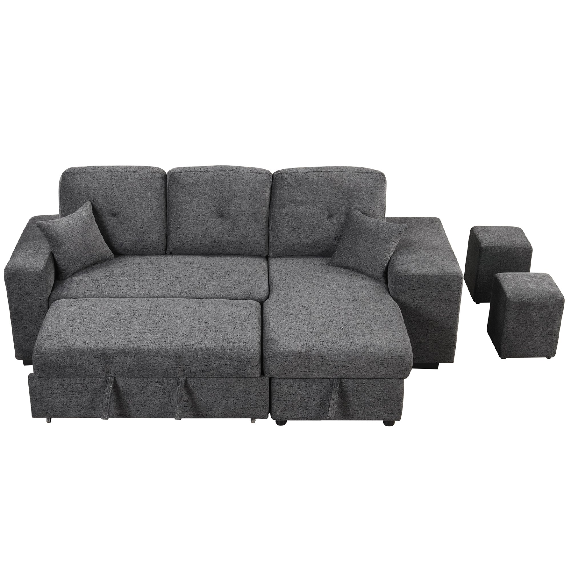 Sofa & Chair sets | Reversible Sleeper Sectional Sofa Bed with Side Shelf and 2 Stools - Blue Black | casafoyer.myshopify.com