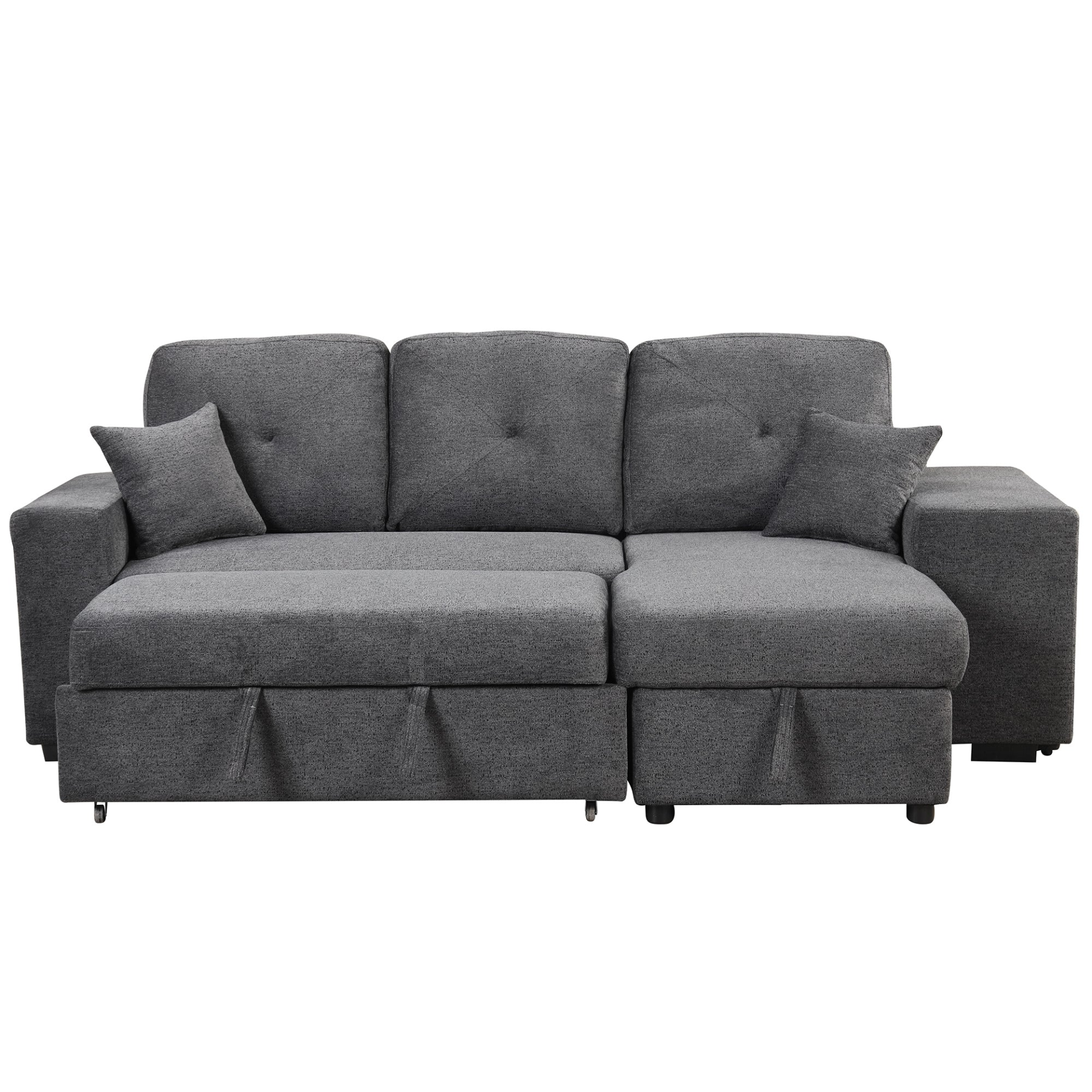 Sofa & Chair sets | Reversible Sleeper Sectional Sofa Bed with Side Shelf and 2 Stools - Blue Black | casafoyer.myshopify.com