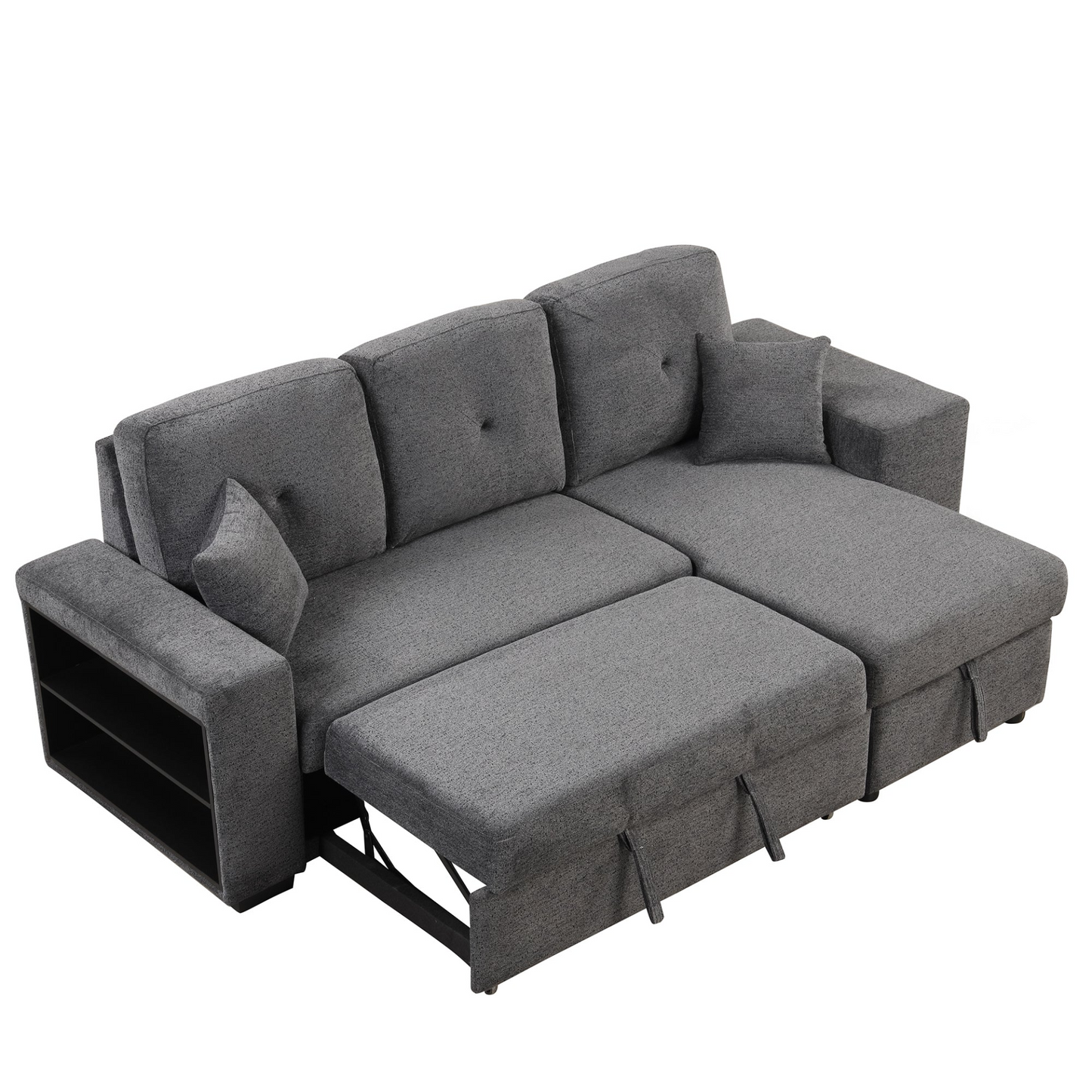 Sofa & Chair sets | Reversible Sleeper Sectional Sofa Bed with Side Shelf and 2 Stools - Blue Black | casafoyer.myshopify.com