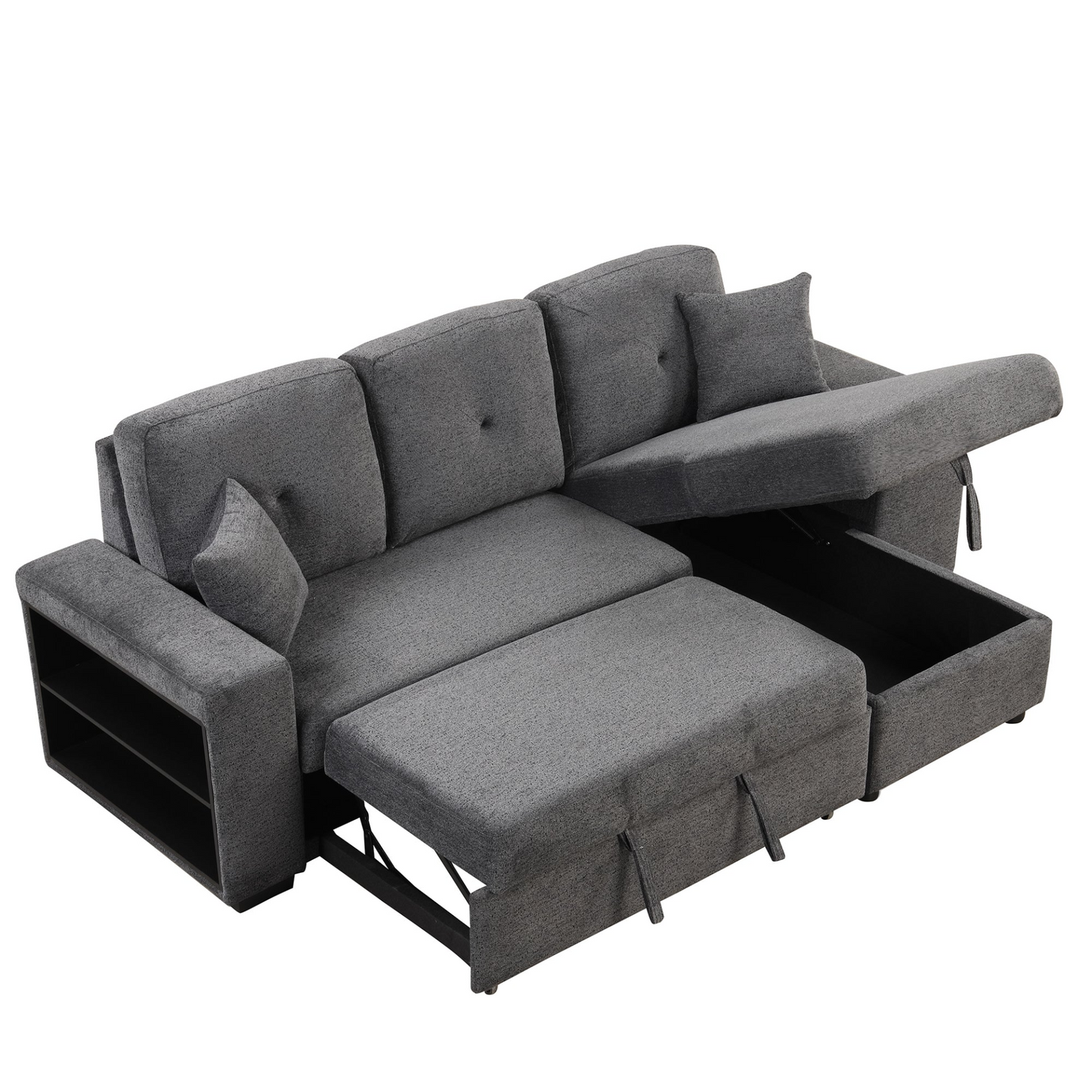 Sofa & Chair sets | Reversible Sleeper Sectional Sofa Bed with Side Shelf and 2 Stools - Blue Black | casafoyer.myshopify.com