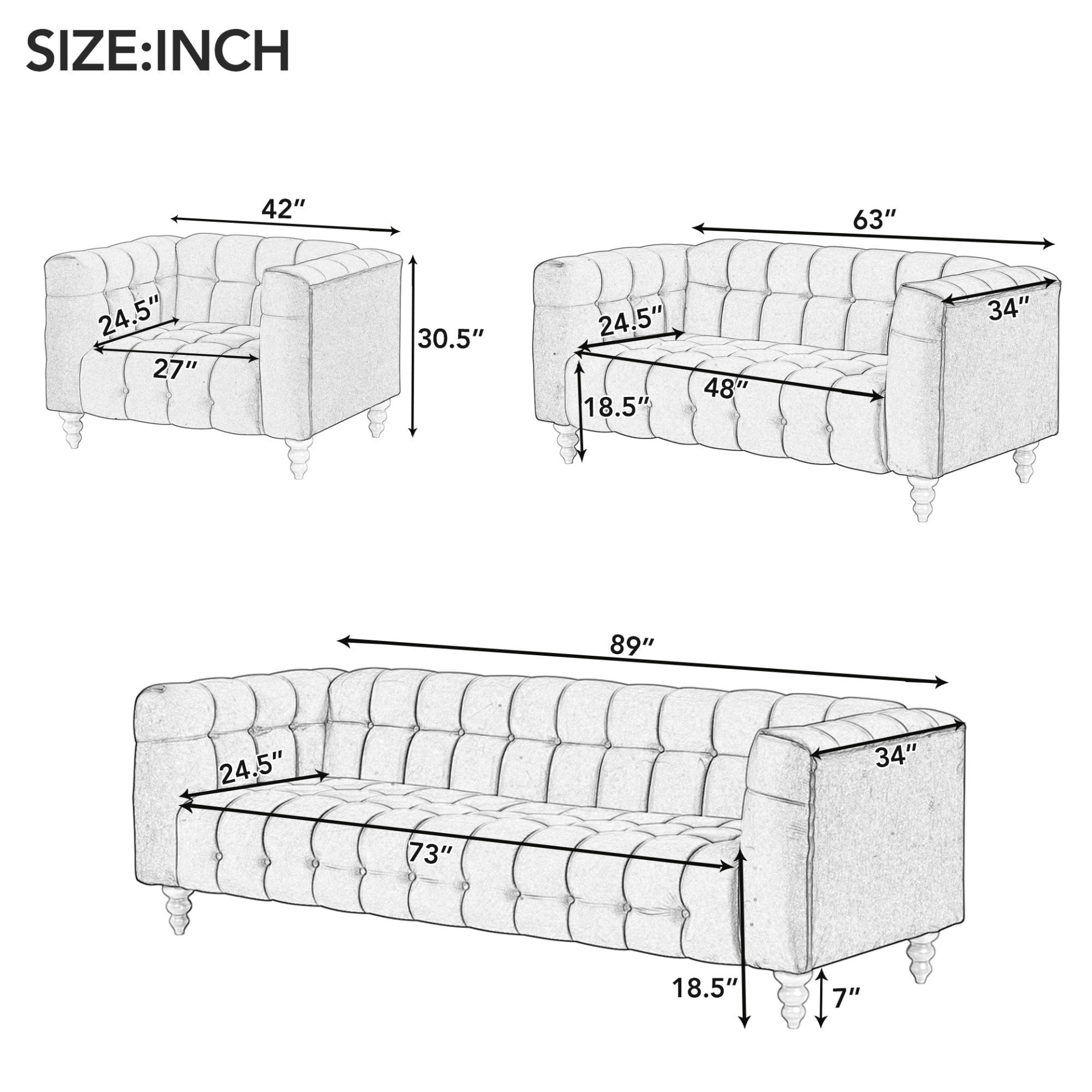 [product_type] | 89" Modern Sofa Dutch Fluff Upholstered Sofa with Solid Wood Legs, Buttoned Tufted Backrest, Black | casafoyer.myshopify.com