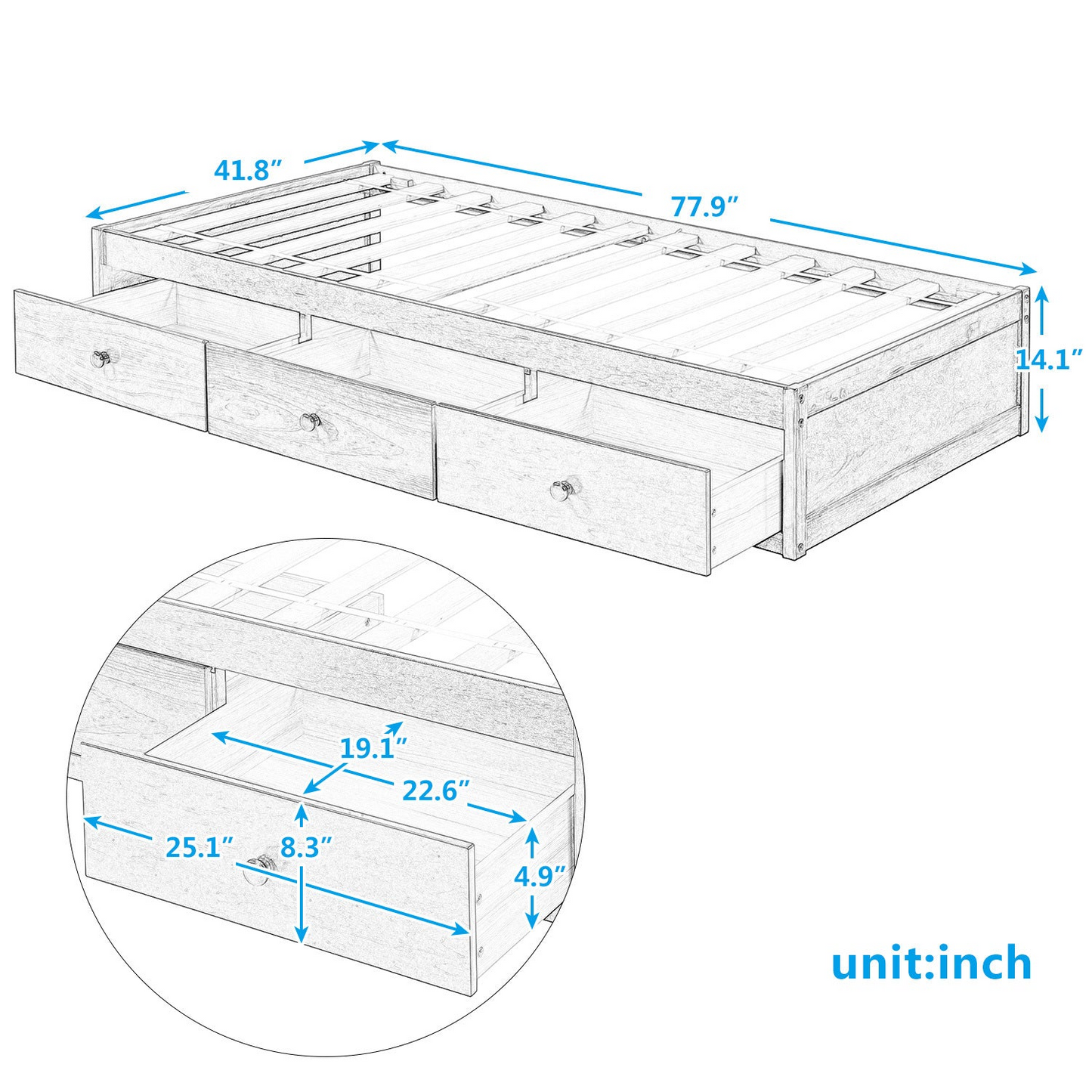 Sofa & Chair sets | Orisfur Twin Size Platform Storage Bed with 3 Drawers - Stylish and Functional Bed Frame | casafoyer.myshopify.com