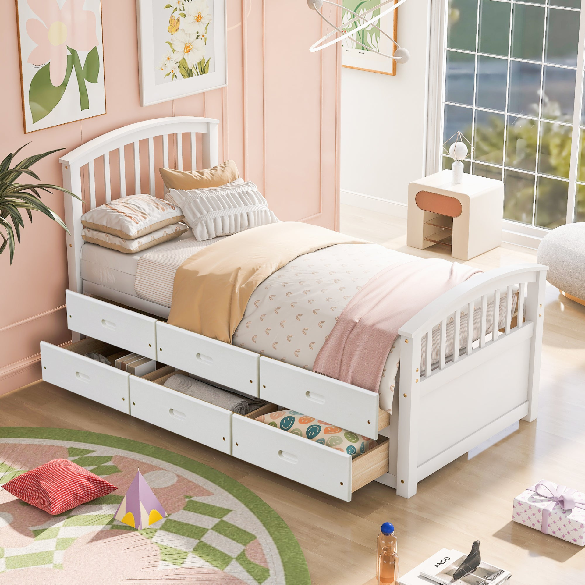 Sofa & Chair sets | Twin Size Platform Storage Bed Solid Wood Bed with 6 Drawers,White | casafoyer.myshopify.com