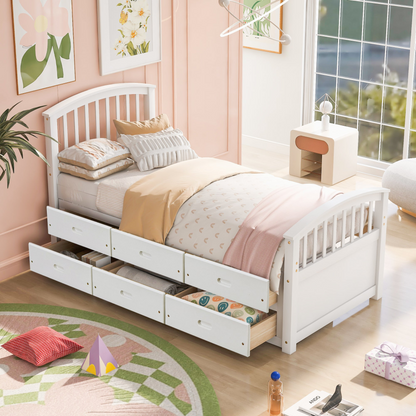 Sofa & Chair sets | Twin Size Platform Storage Bed Solid Wood Bed with 6 Drawers,White | casafoyer.myshopify.com