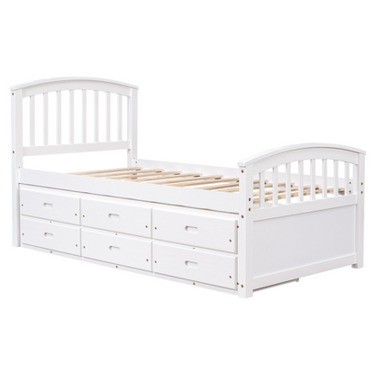 Sofa & Chair sets | Twin Size Platform Storage Bed Solid Wood Bed with 6 Drawers,White | casafoyer.myshopify.com