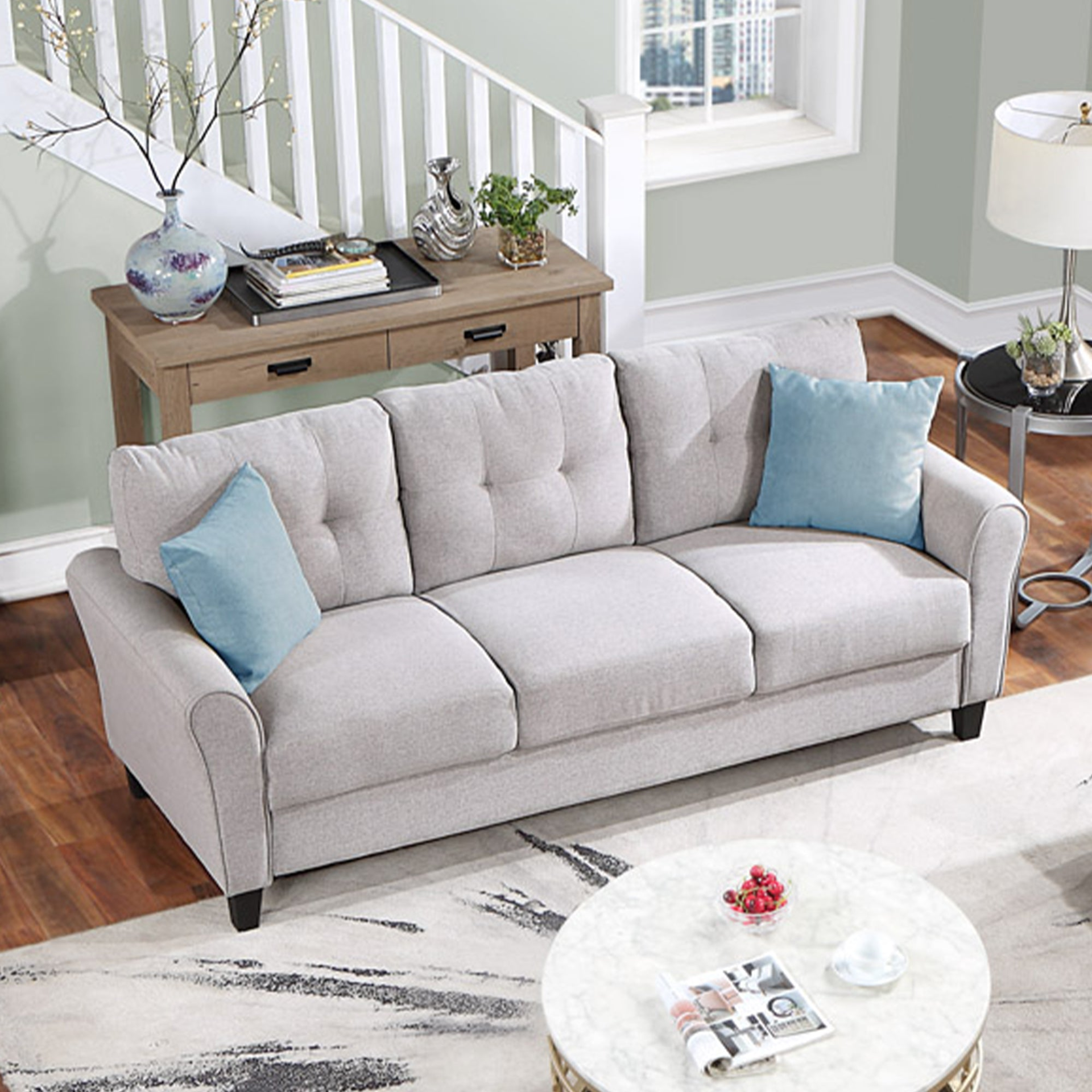 Sofa & Chair sets | Modern Living Room Sofa Linen Upholstered Couch Furniture for Home or Office ,Light Grey,3-Seat | casafoyer.myshopify.com