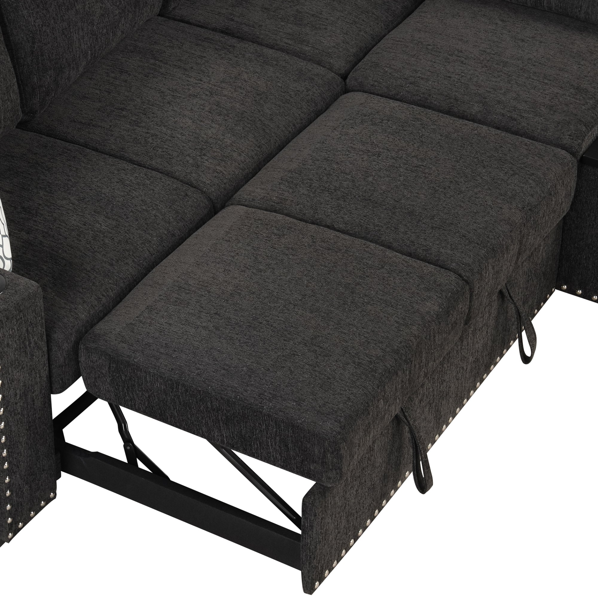 Sofa & Chair sets | Sectional Pull-Out Sofa Bed L-Shaped Corner Sofa Couch with Storage Chaise, USB Ports, Power Sockets, Cup Holder for Living Room, Bedroom, Study, Black | casafoyer.myshopify.com