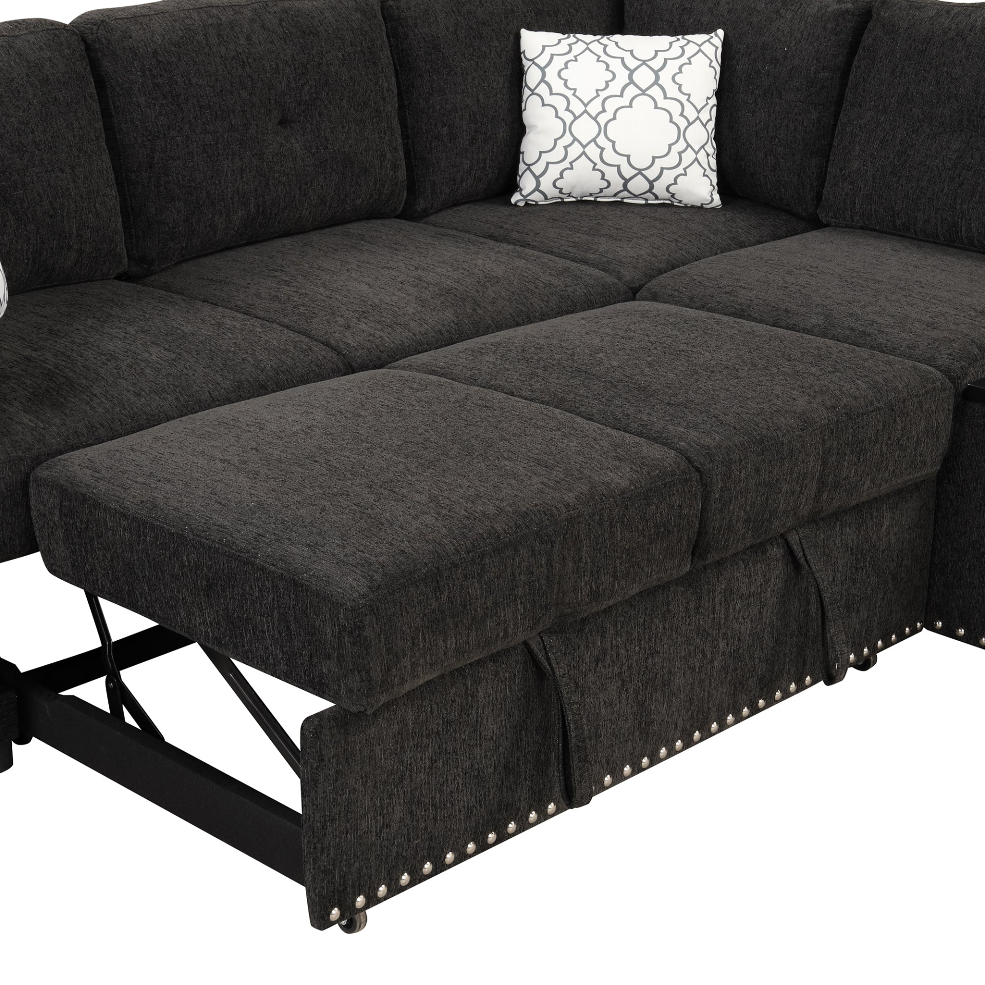 Sofa & Chair sets | Sectional Pull-Out Sofa Bed L-Shaped Corner Sofa Couch with Storage Chaise, USB Ports, Power Sockets, Cup Holder for Living Room, Bedroom, Study, Black | casafoyer.myshopify.com