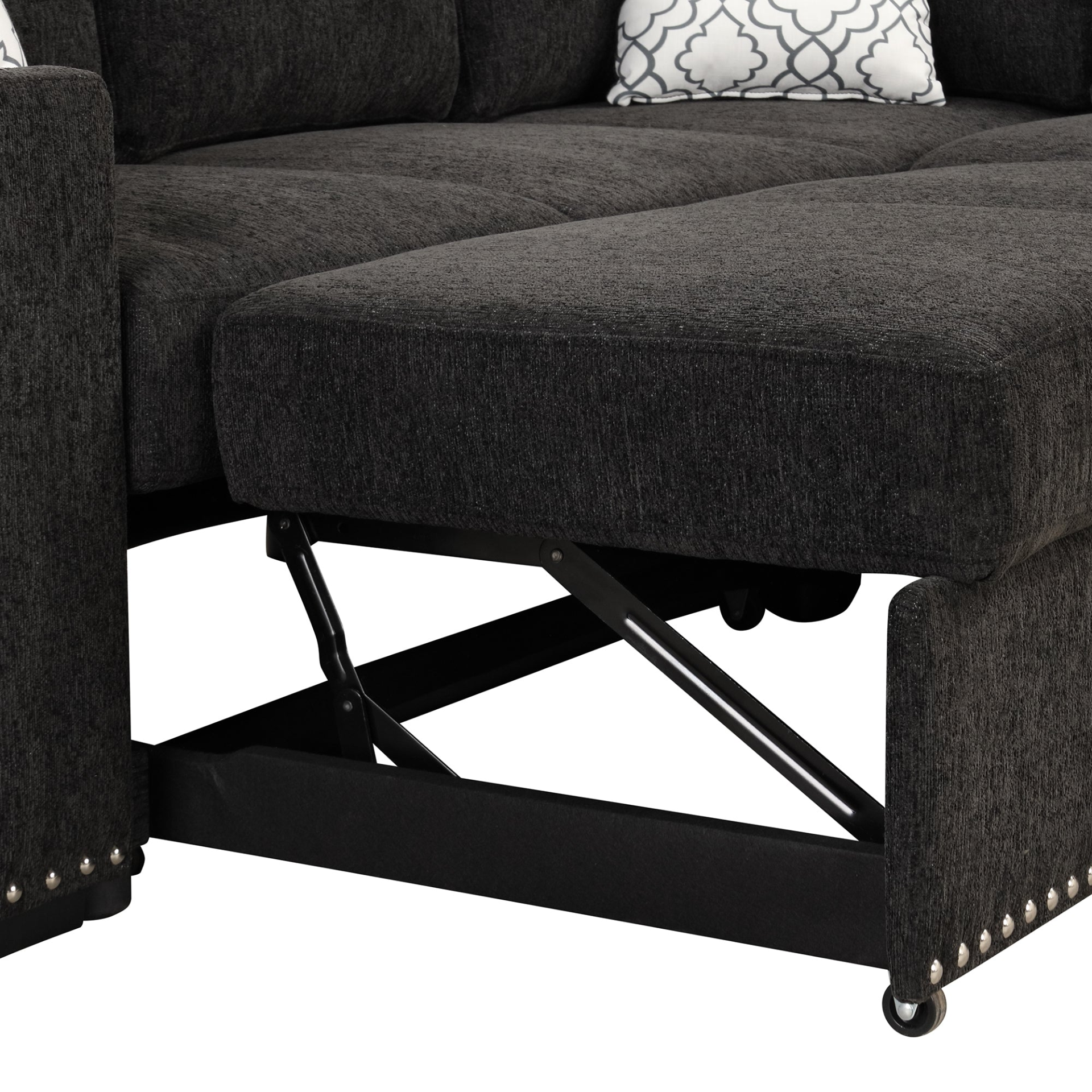 Sofa & Chair sets | Sectional Pull-Out Sofa Bed L-Shaped Corner Sofa Couch with Storage Chaise, USB Ports, Power Sockets, Cup Holder for Living Room, Bedroom, Study, Black | casafoyer.myshopify.com