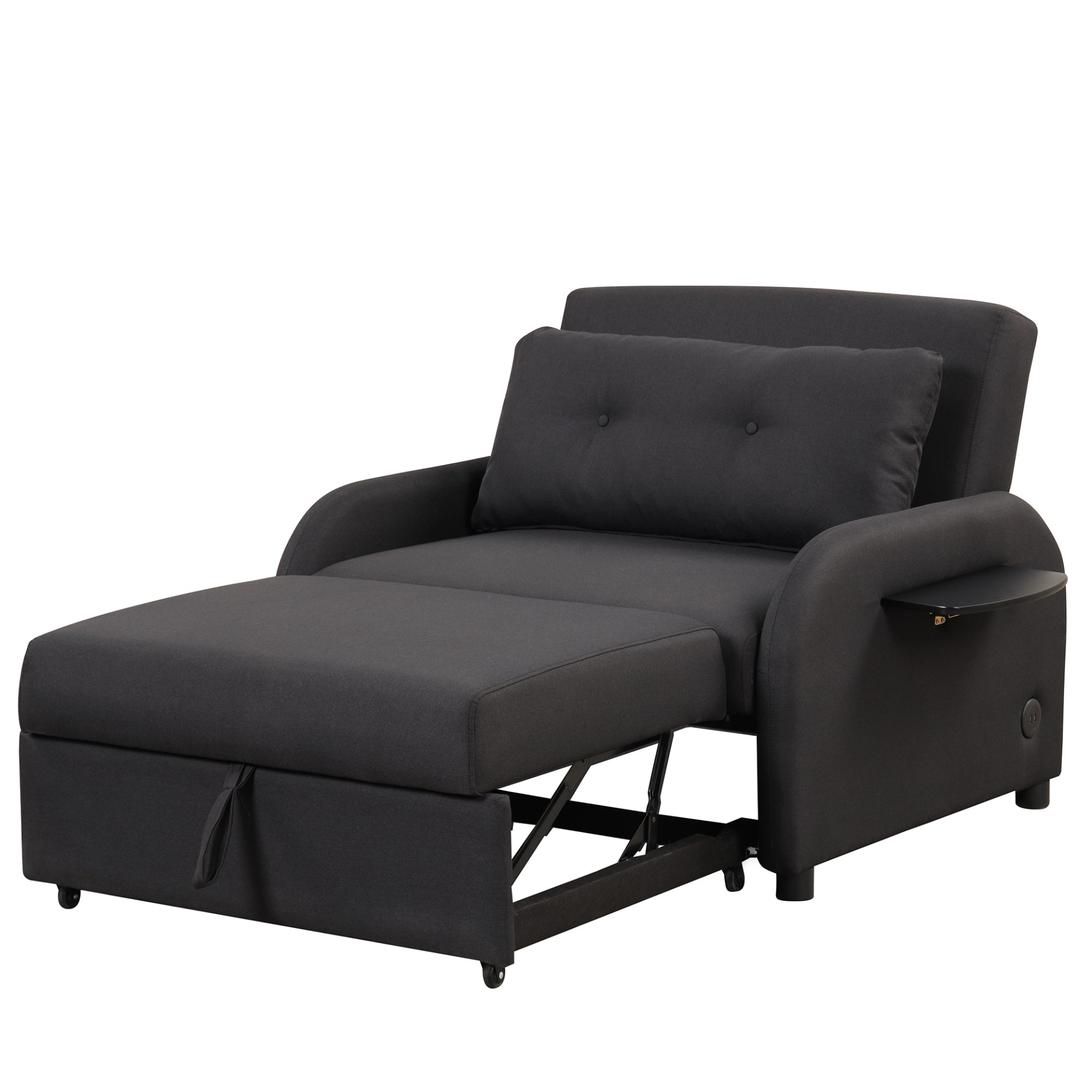 Sofa & Chair sets | pull out sofa sleeper 3 in 1 with 2 wing table and usb charge for nap line fabric for living room recreation room Black | casafoyer.myshopify.com