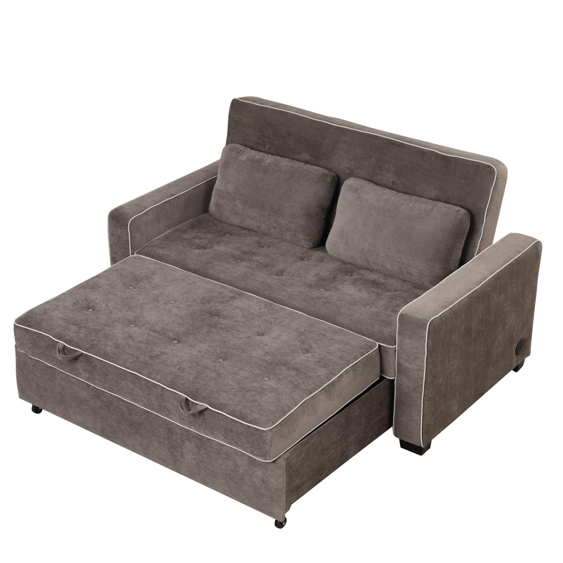 [product_type] | 65.7" Linen Upholstered Sleeper Bed - Pull Out Sofa Bed Couch with Dual USB Charging Port | casafoyer.myshopify.com