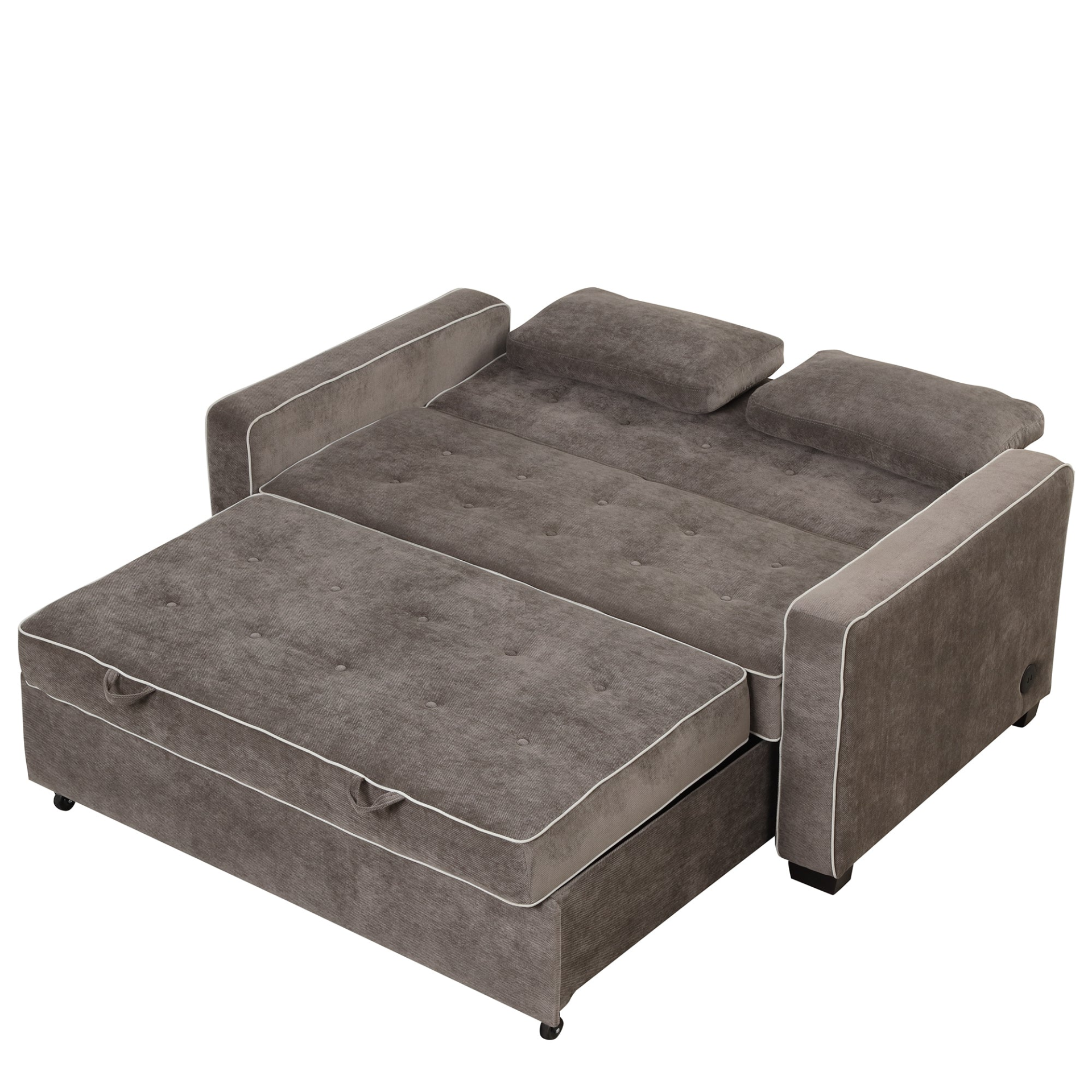 [product_type] | 65.7" Linen Upholstered Sleeper Bed - Pull Out Sofa Bed Couch with Dual USB Charging Port | casafoyer.myshopify.com