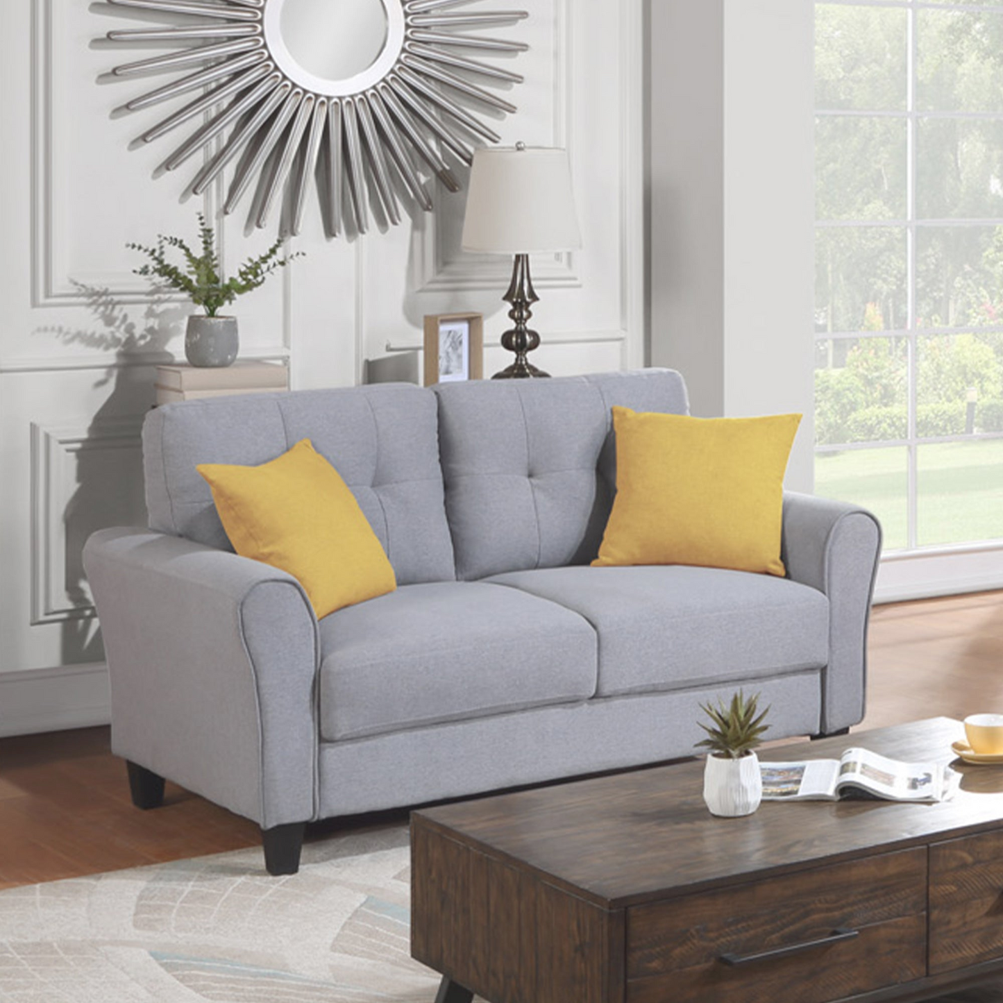 Sofa & Chair sets | Modern Living Room Loveseat Linen Upholstered Couch Furniture for Home or Office ,Light Grey-Blue,2-Seat | casafoyer.myshopify.com