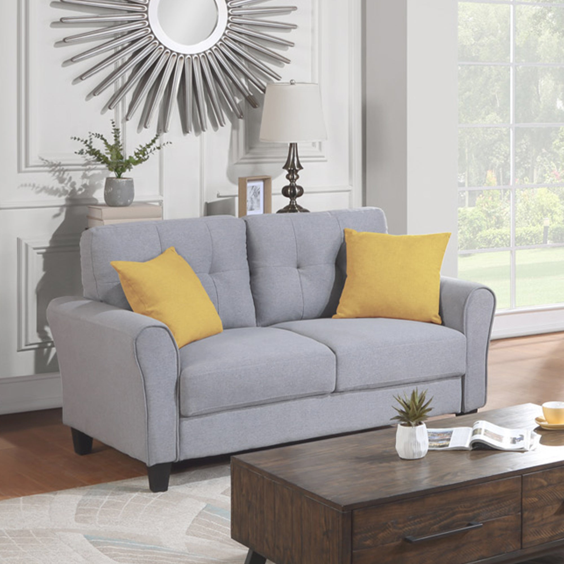 Sofa & Chair sets | Modern Living Room Loveseat Linen Upholstered Couch Furniture for Home or Office ,Light Grey-Blue,2-Seat | casafoyer.myshopify.com