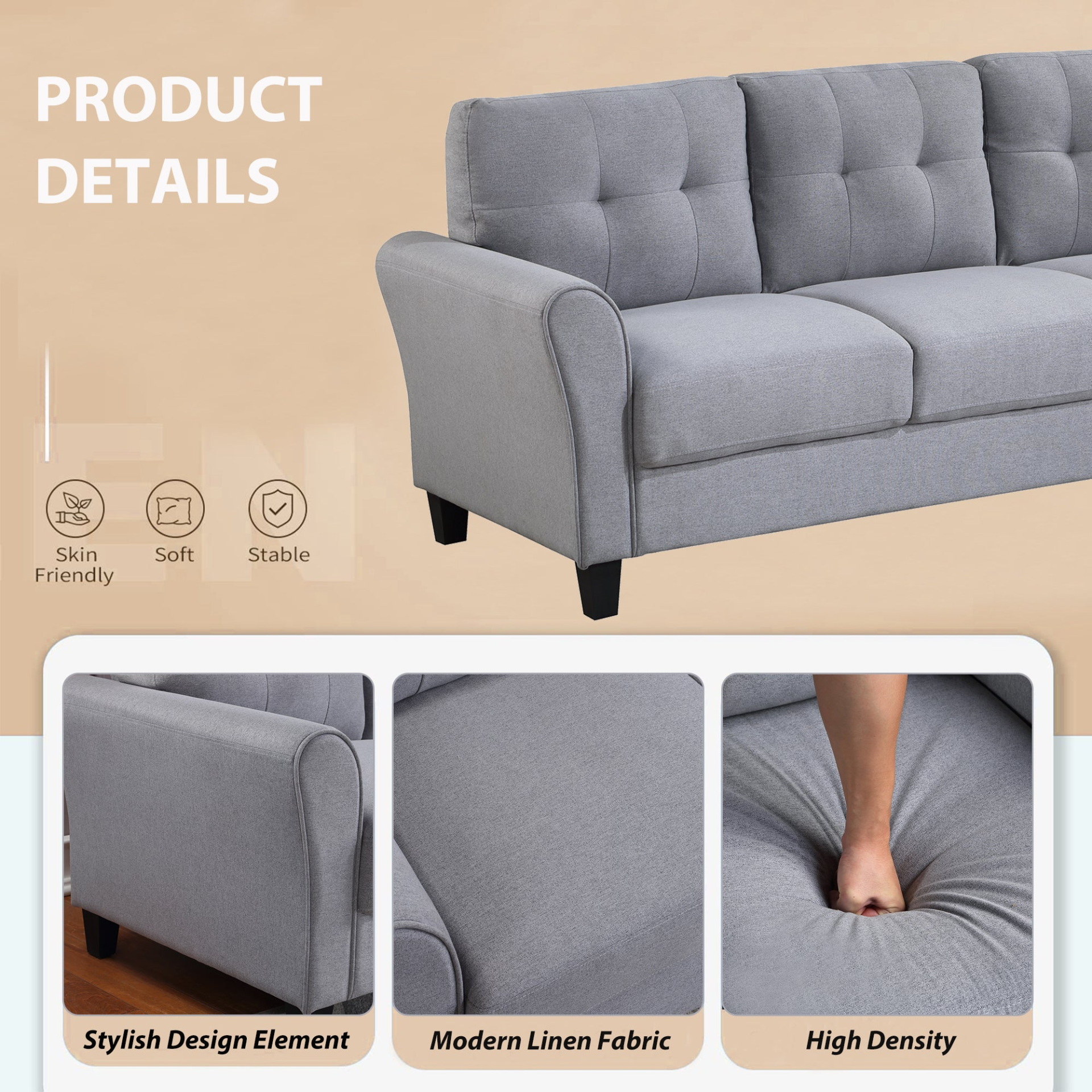 Sofa & Chair sets | Modern Living Room Loveseat Linen Upholstered Couch Furniture for Home or Office ,Light Grey-Blue,2-Seat | casafoyer.myshopify.com