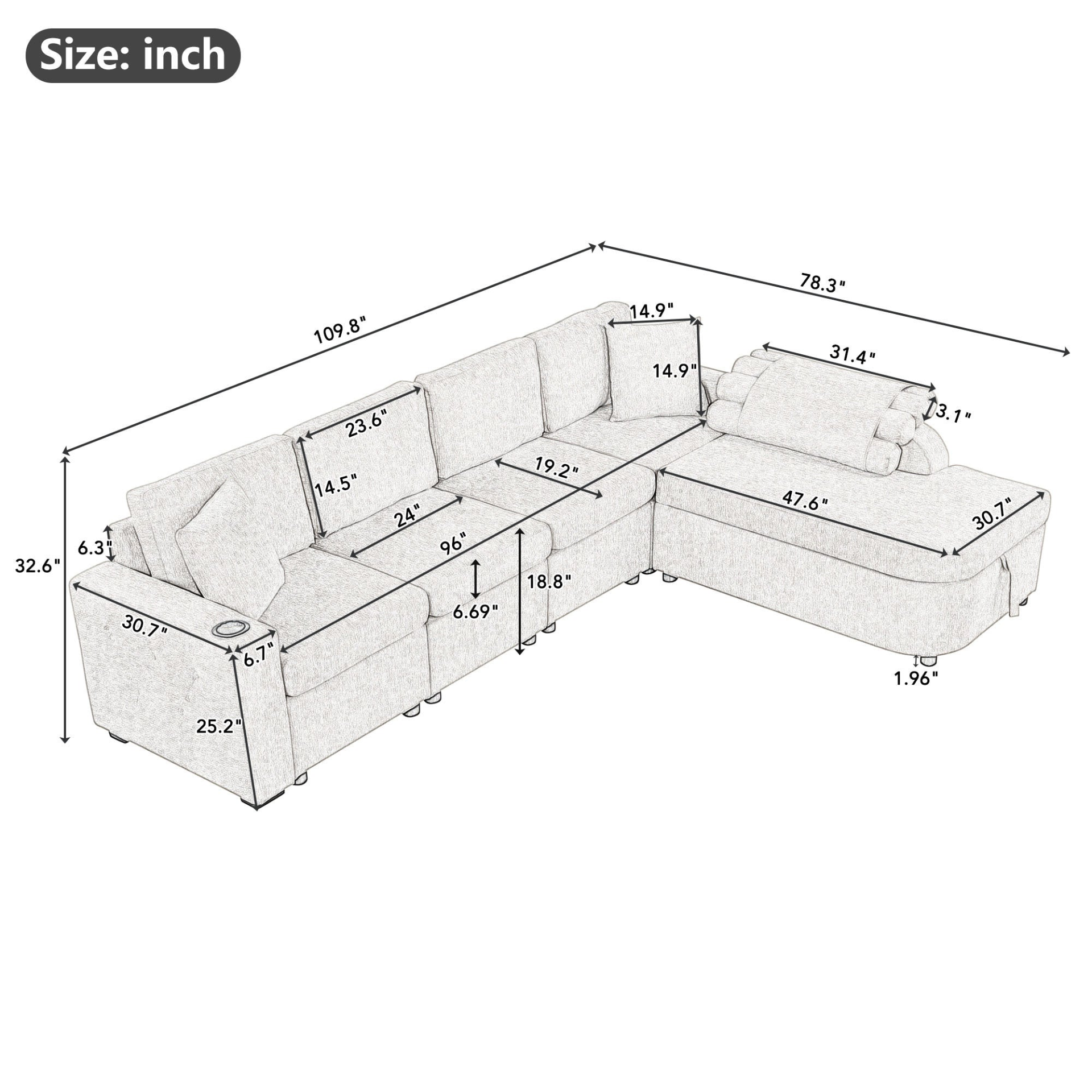 [product_type] | 109.8" L-shaped Couch Sectional Sofa with Storage Chaise, Cup Holder, and USB Ports - Black | Ecommerce SEO | casafoyer.myshopify.com